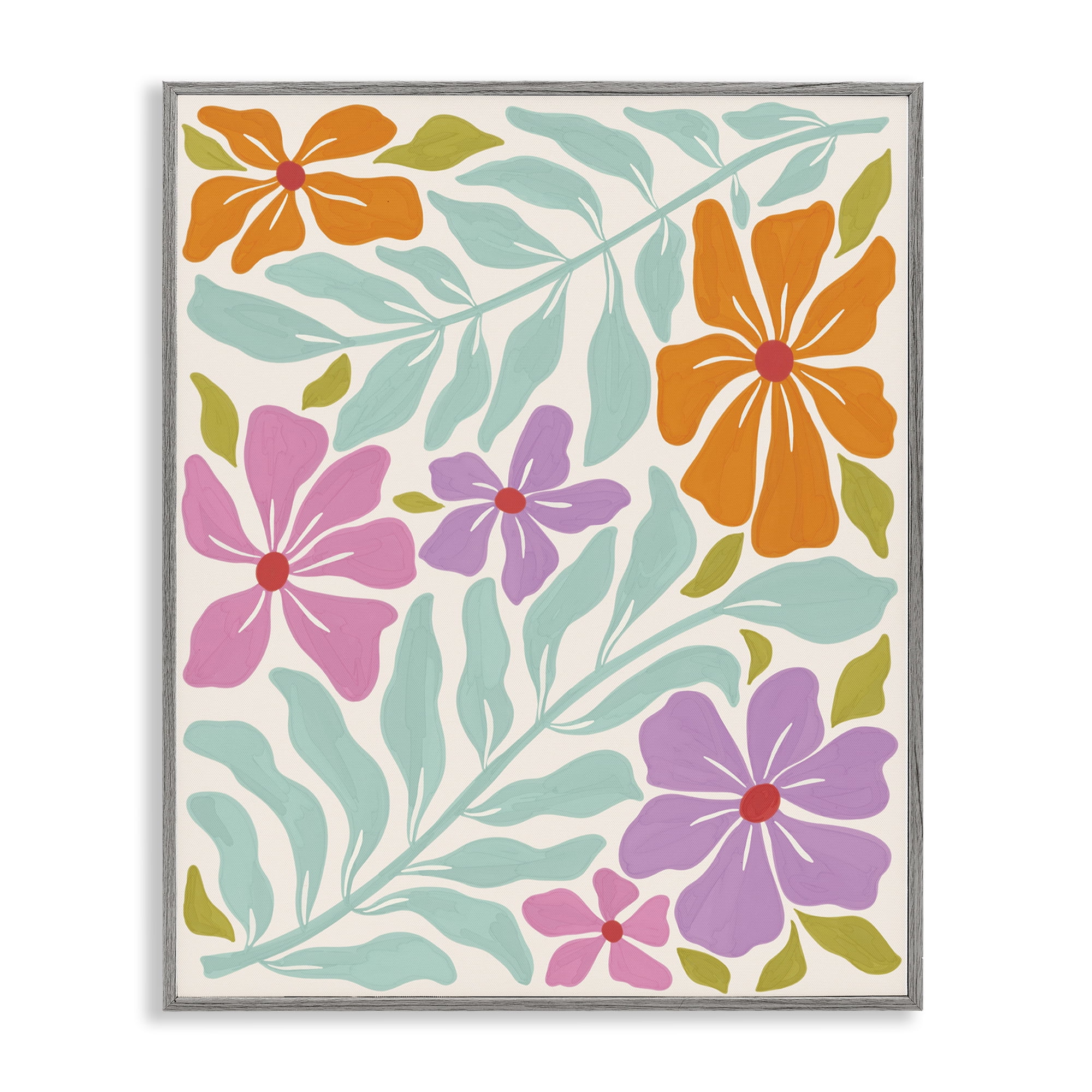 Stupell Industries Floral Energy Pattern Plants & Flowers Painting Gray Framed Art Print Wall Art, 11 x 14