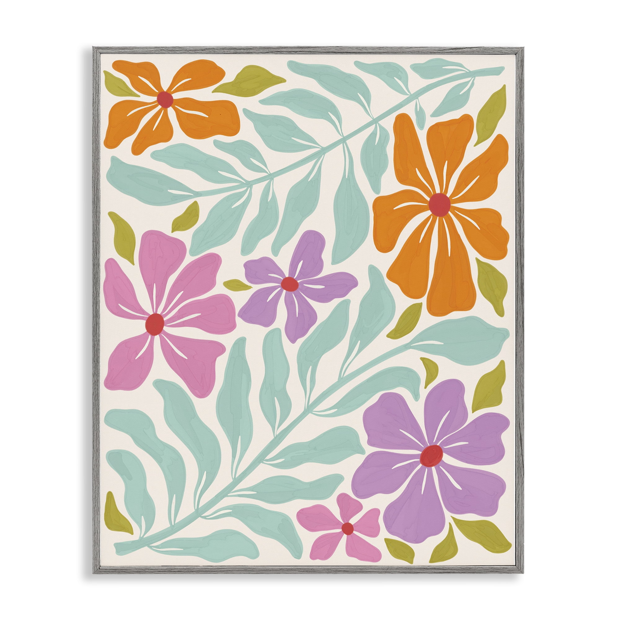 Stupell Industries Floral Energy Pattern Plants & Flowers Painting Gray Framed Art Print Wall Art, 16 x 20