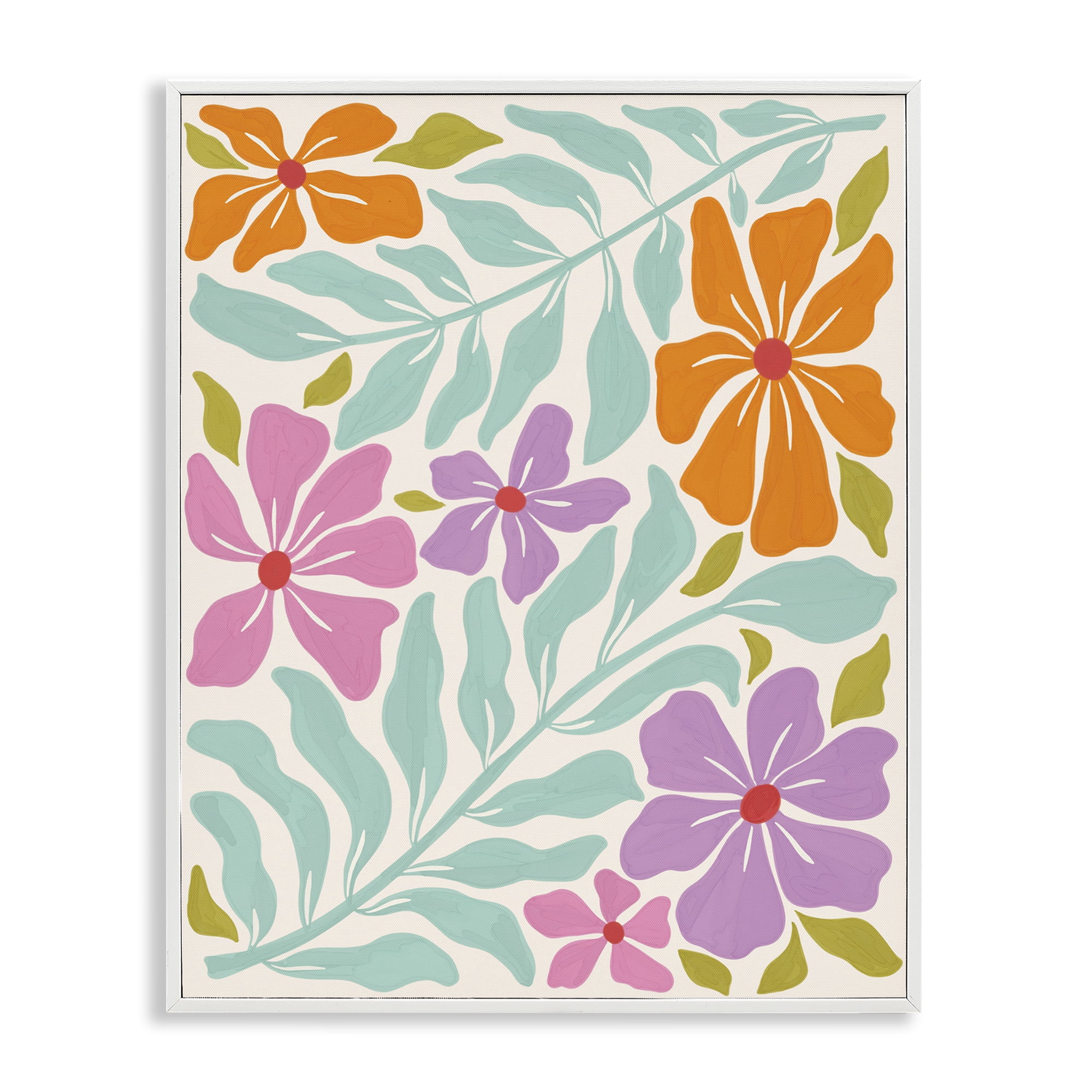 Stupell Industries Floral Energy Pattern Plants & Flowers Painting White Framed Art Print Wall Art, 16 x 20