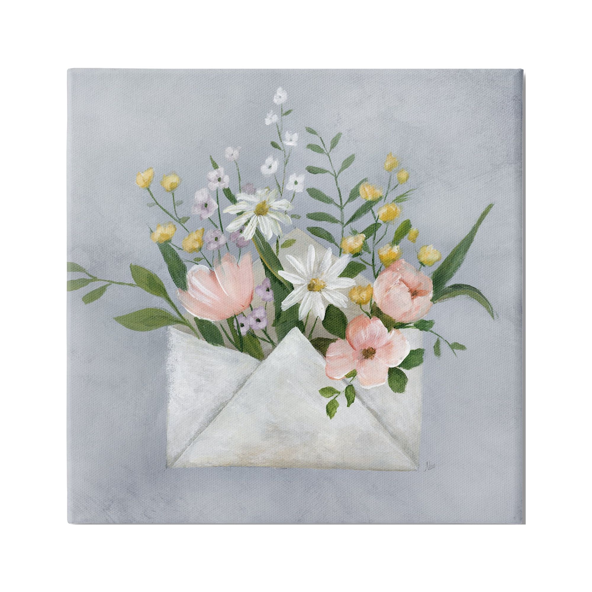 Stupell Industries Floral Envelope Blossoms Botanical & Floral Painting Gallery Wrapped Canvas Art Print Wall Art, 17 x 17
