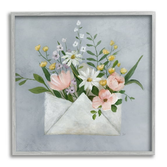 Stupell Industries Floral Envelope Blossoms Botanical & Floral Painting Gray Framed Art Print Wall Art, 24 x 24