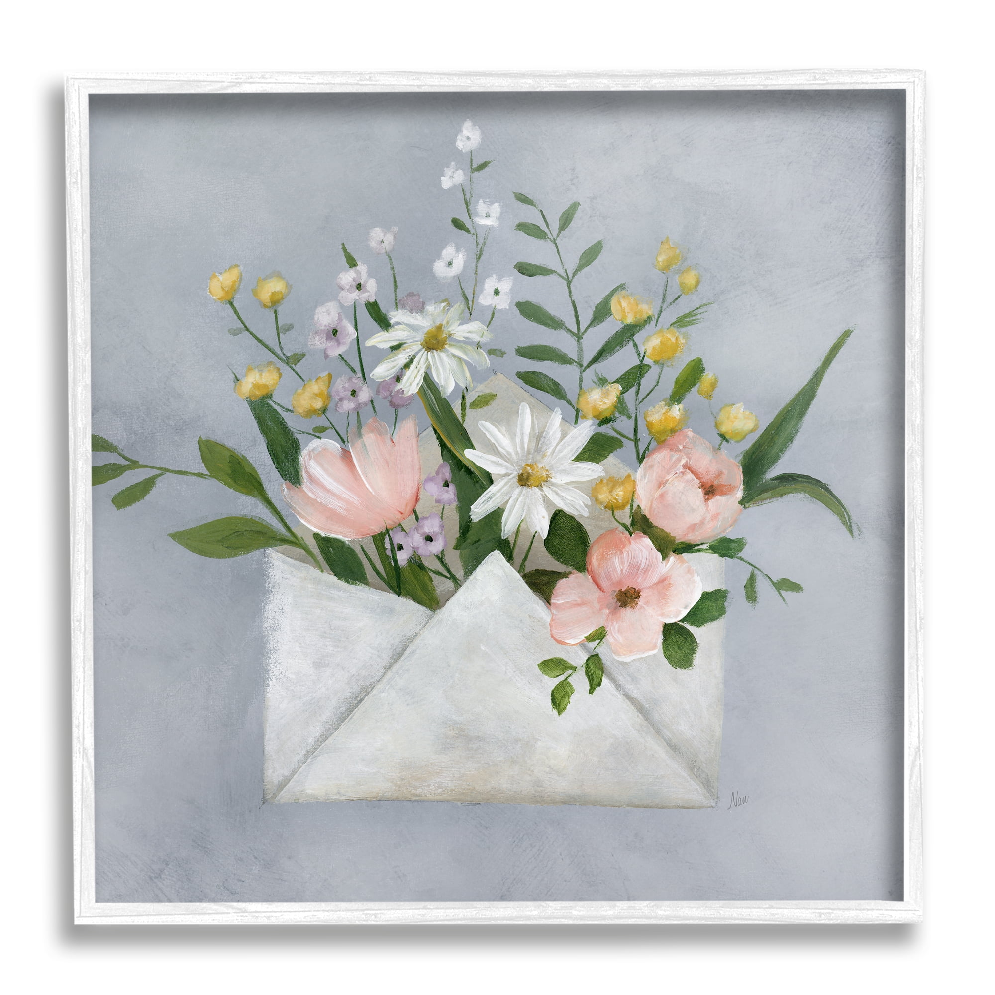 Stupell Industries Floral Envelope Blossoms Botanical & Floral Painting White Framed Art Print Wall Art, 17 x 17