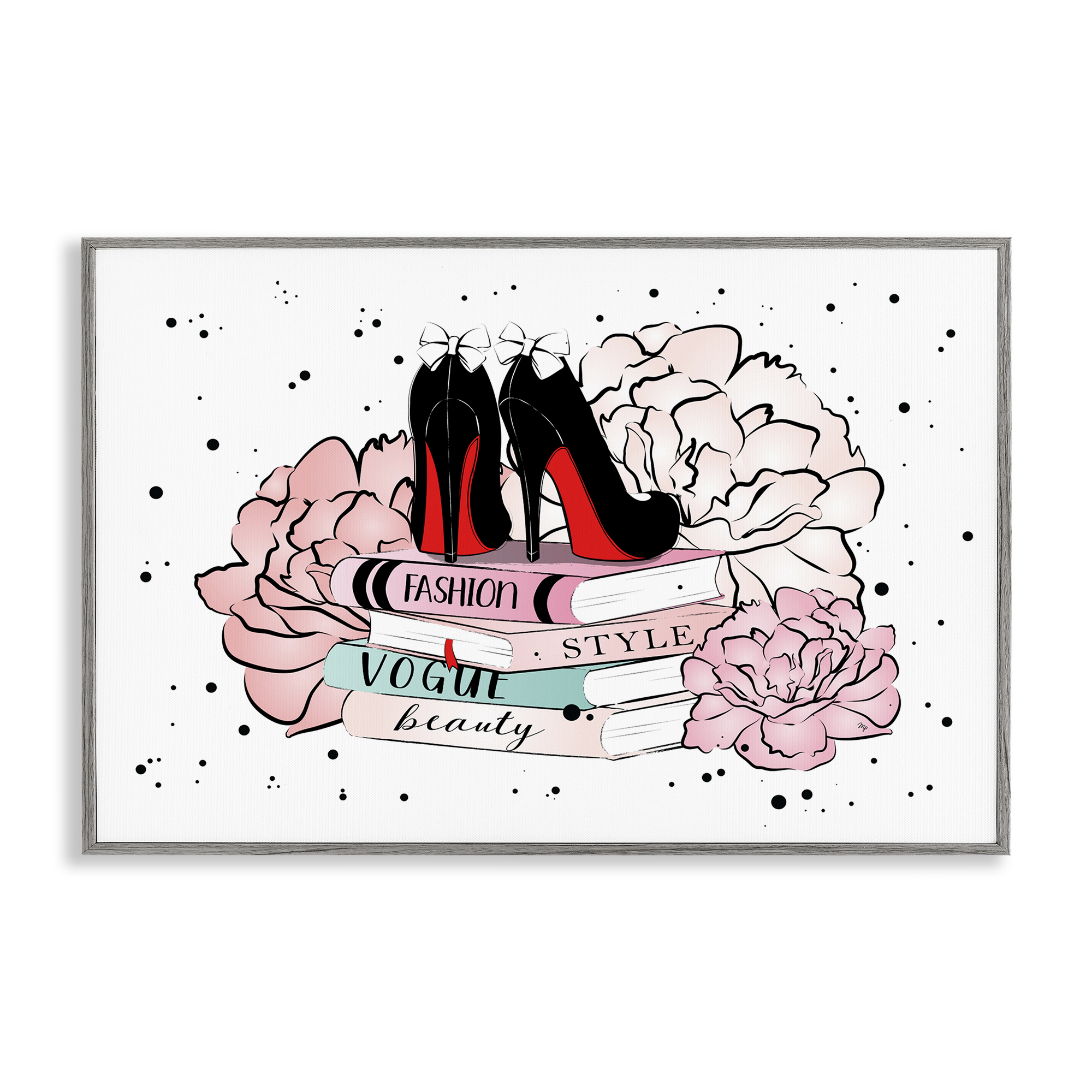 Stupell Industries Floral Fashion Books Fashion Painting Gray Framed Art Print Wall Art, 24 x 16