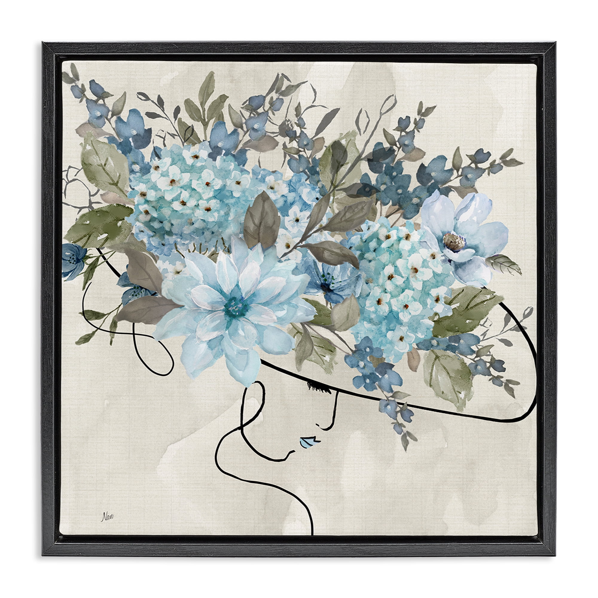 Stupell Industries Floral Fashion Hat Botanical & Floral Painting Black Floater Framed Art Print Wall Art, 18 x 18