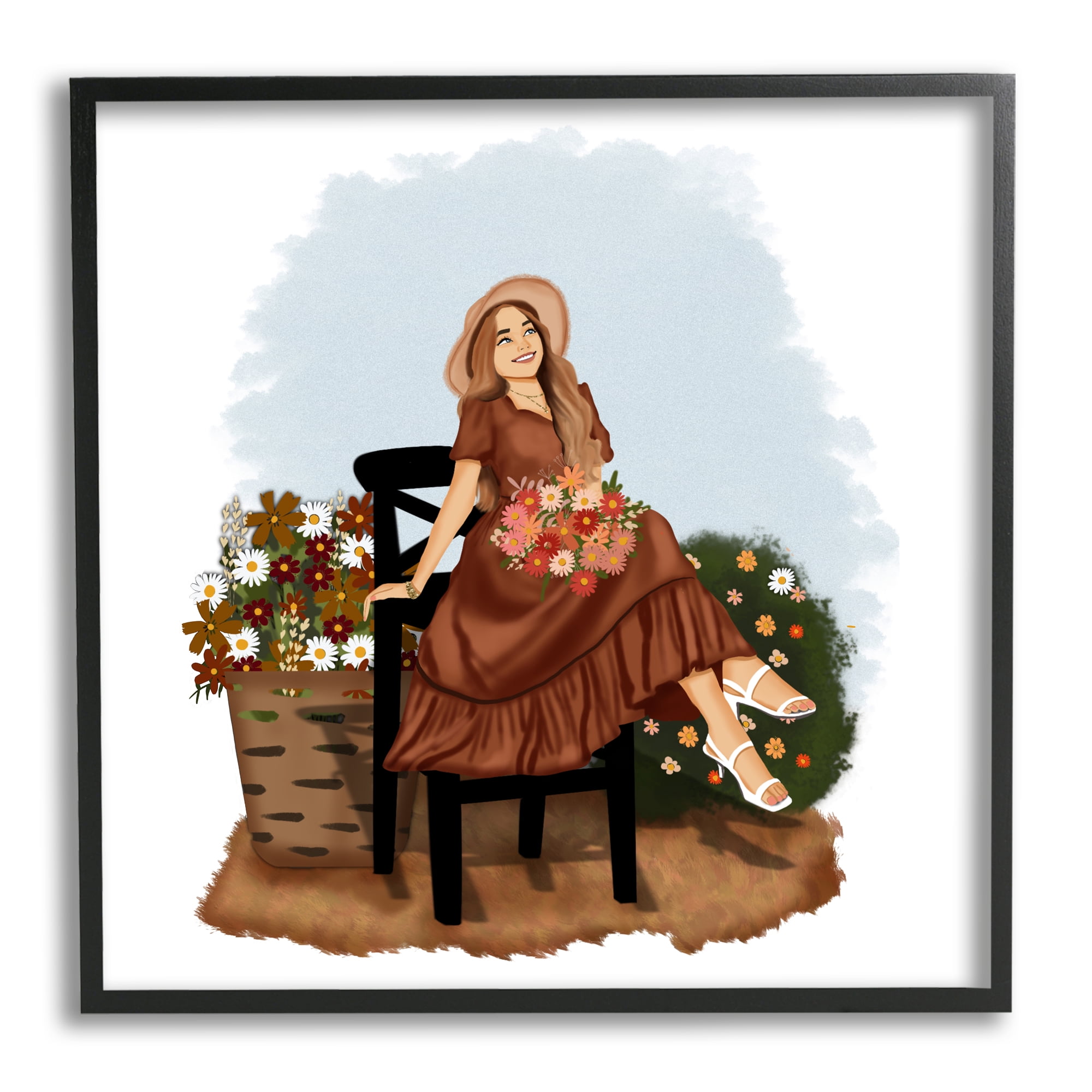 Stupell Industries Floral Fashionista in Garden Botanical & Floral Painting Black Framed Art Print Wall Art, 12 x 12
