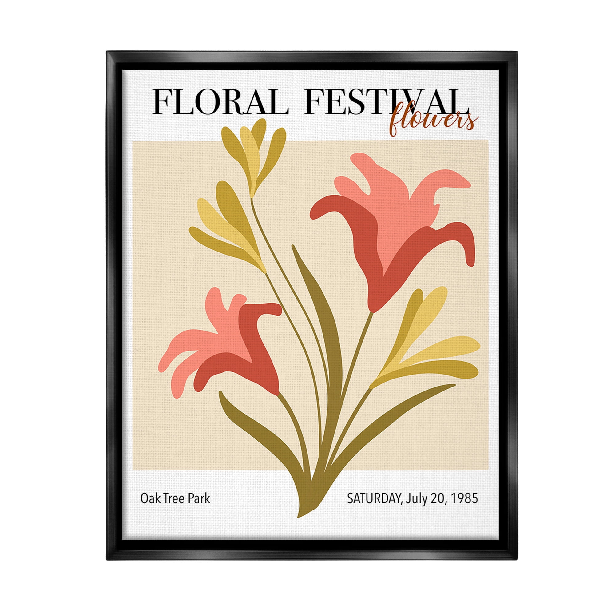 Stupell Industries Floral Festival Abstraction Botanical & Floral Painting Black Floater Framed Canvas Art Print Wall Art, 17 x 21