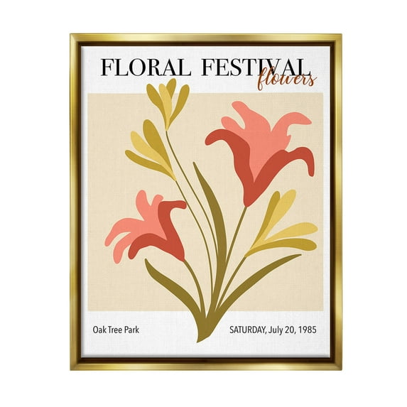 Stupell Industries Floral Festival Abstraction Botanical & Floral Painting Gold Floater Framed Canvas Art Print Wall Art, 25 x 31