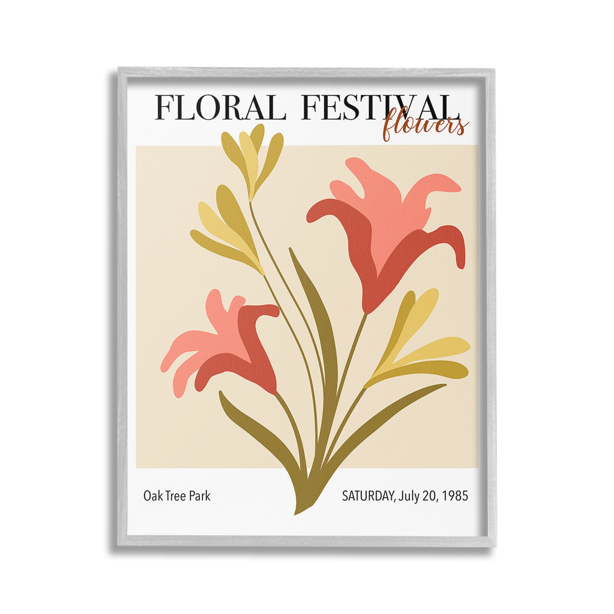 Stupell Industries Floral Festival Abstraction Botanical & Floral Painting Gray Framed Art Print Wall Art, 16 x 20