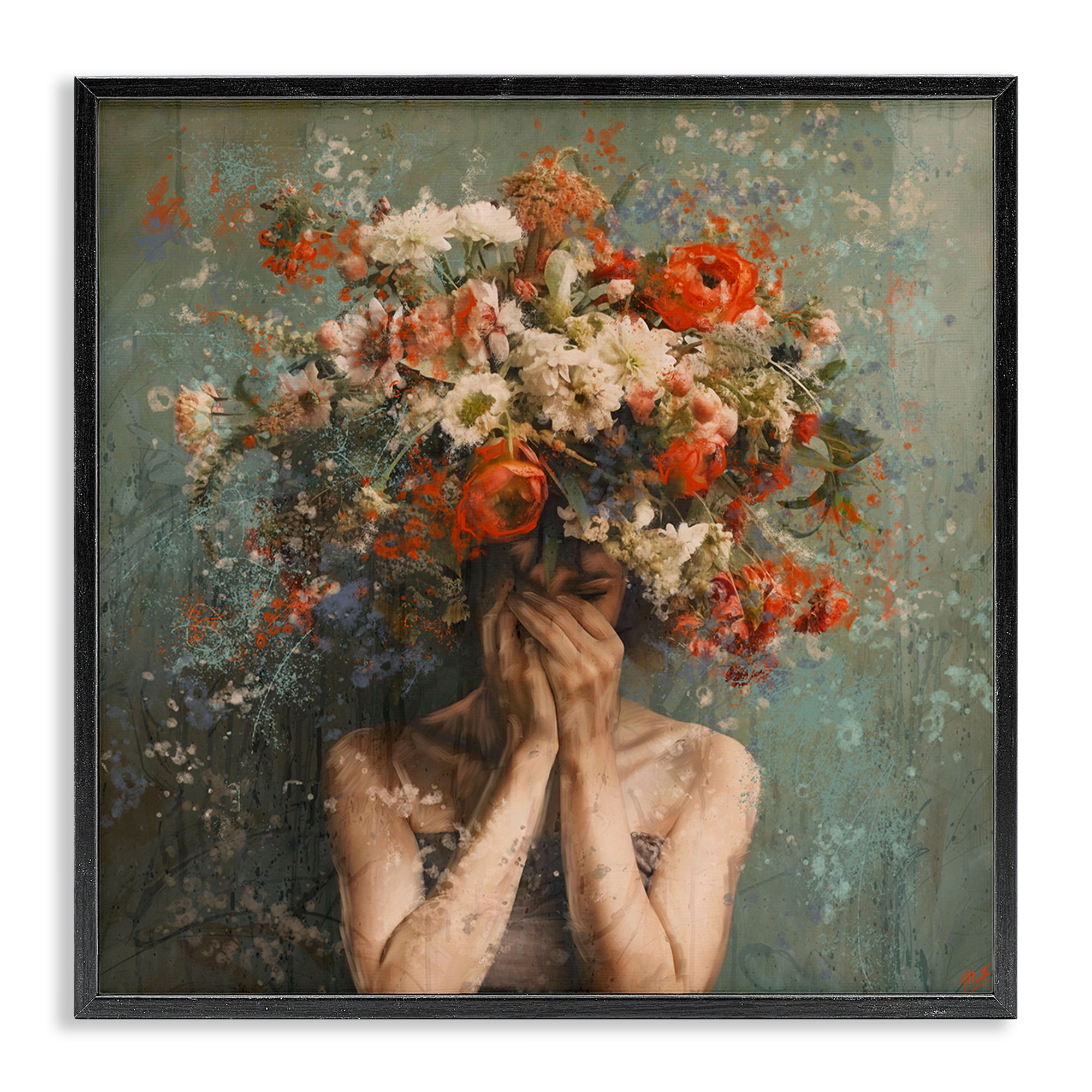 Stupell Industries Floral Figure Portrait Floral & Botanical Painting Black Framed Art Print Wall Art, 24 x 24