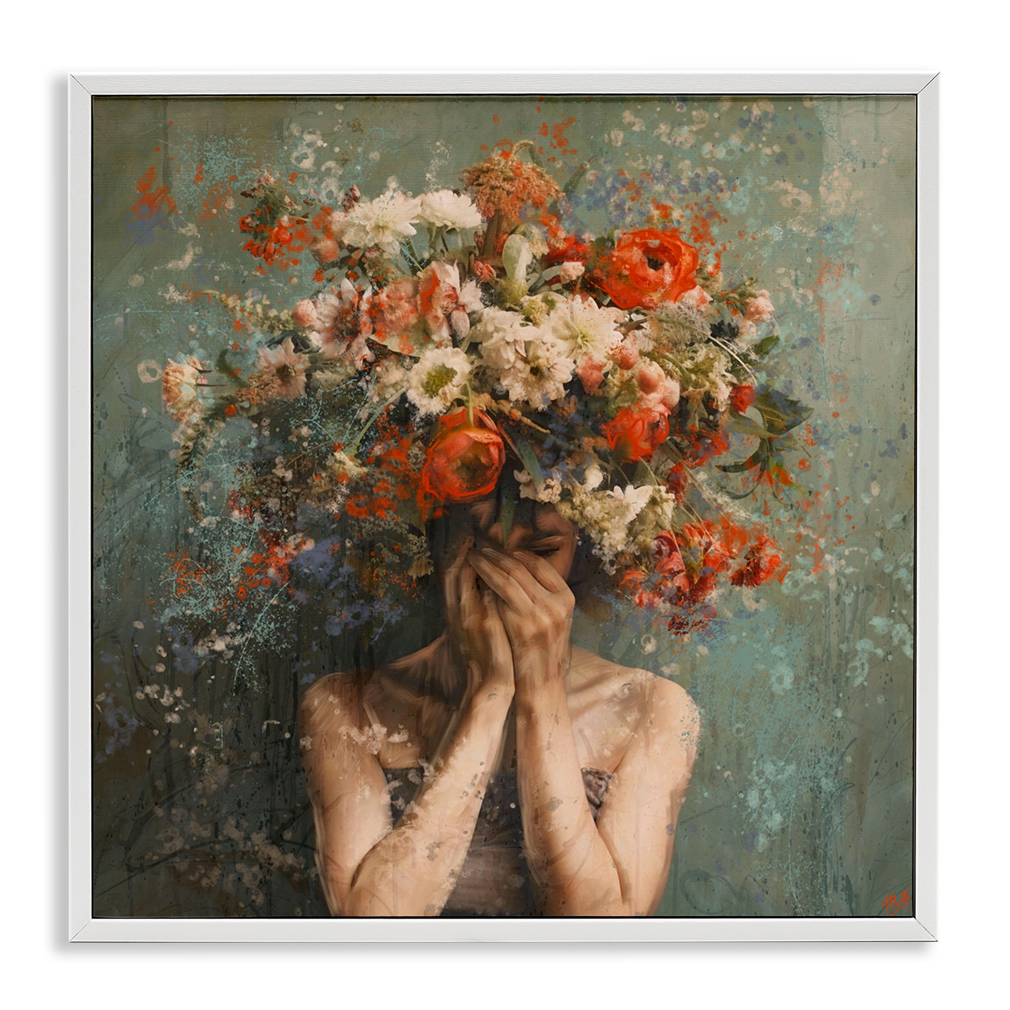 Stupell Industries Floral Figure Portrait Floral & Botanical Painting White Framed Art Print Wall Art, 12 x 12