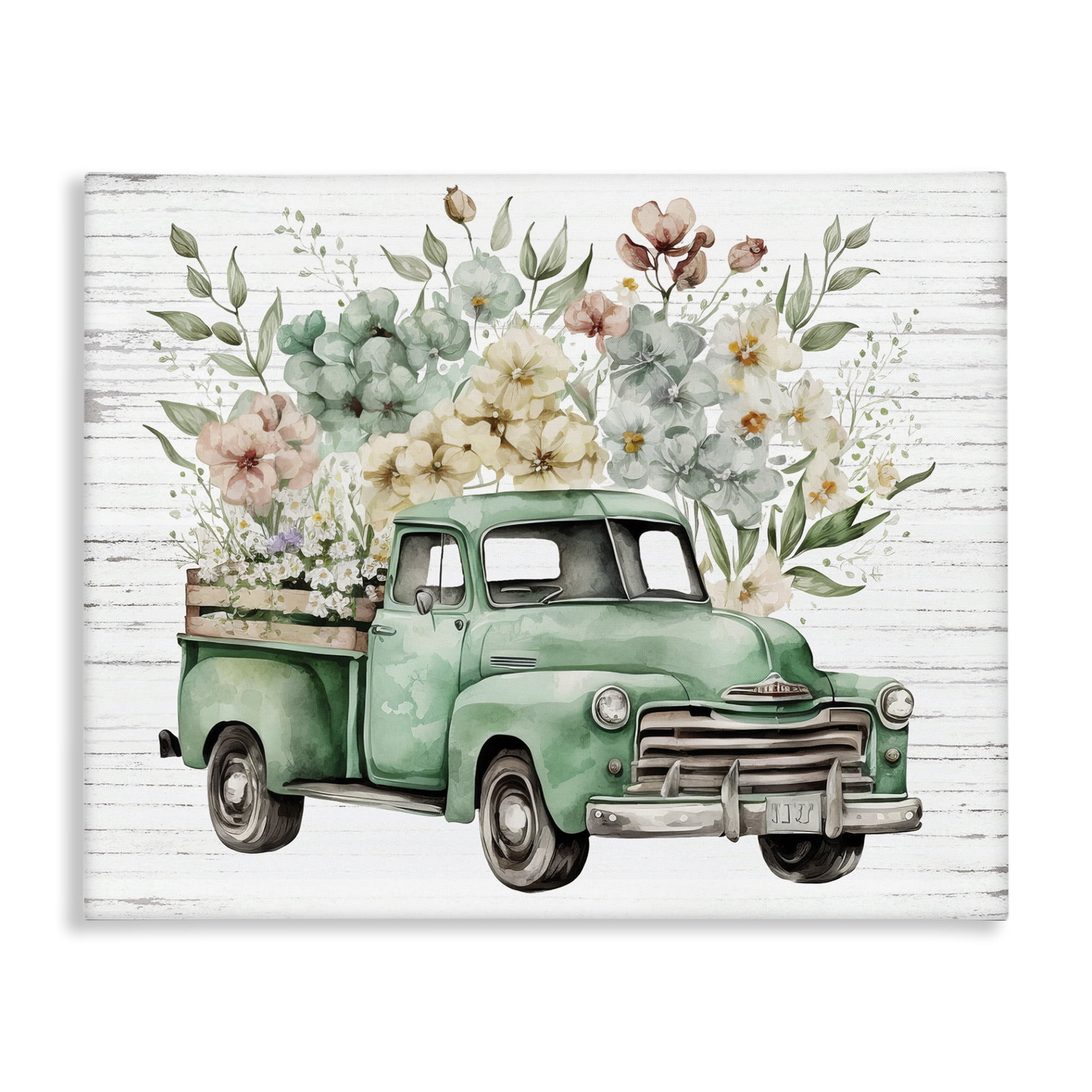Stupell Industries Floral Filled Truck Transportation Painting Gallery Wrapped Canvas Art Print Wall Art, 48 x 36