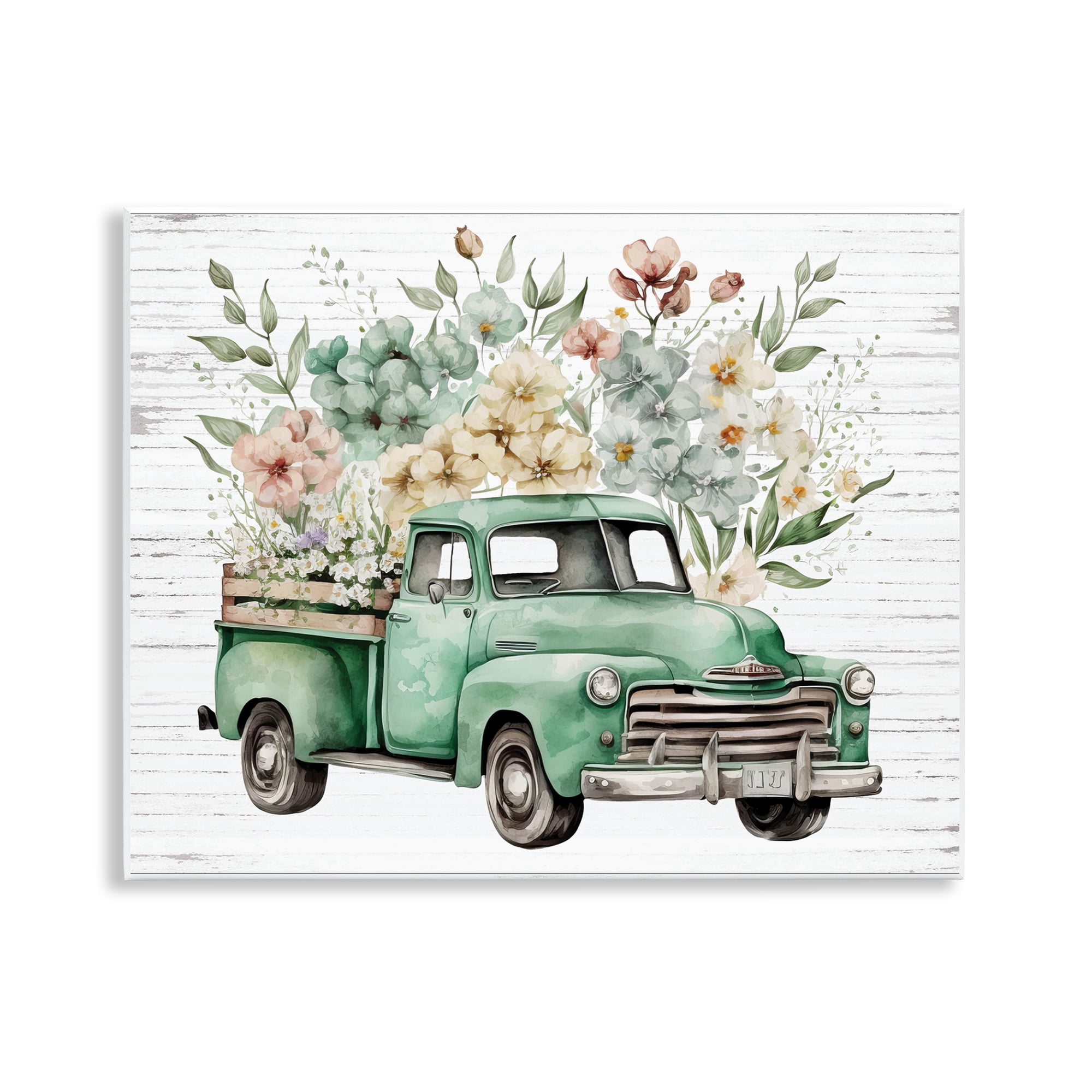 Vintage Green Truck with Floral Bouquet Wall Art