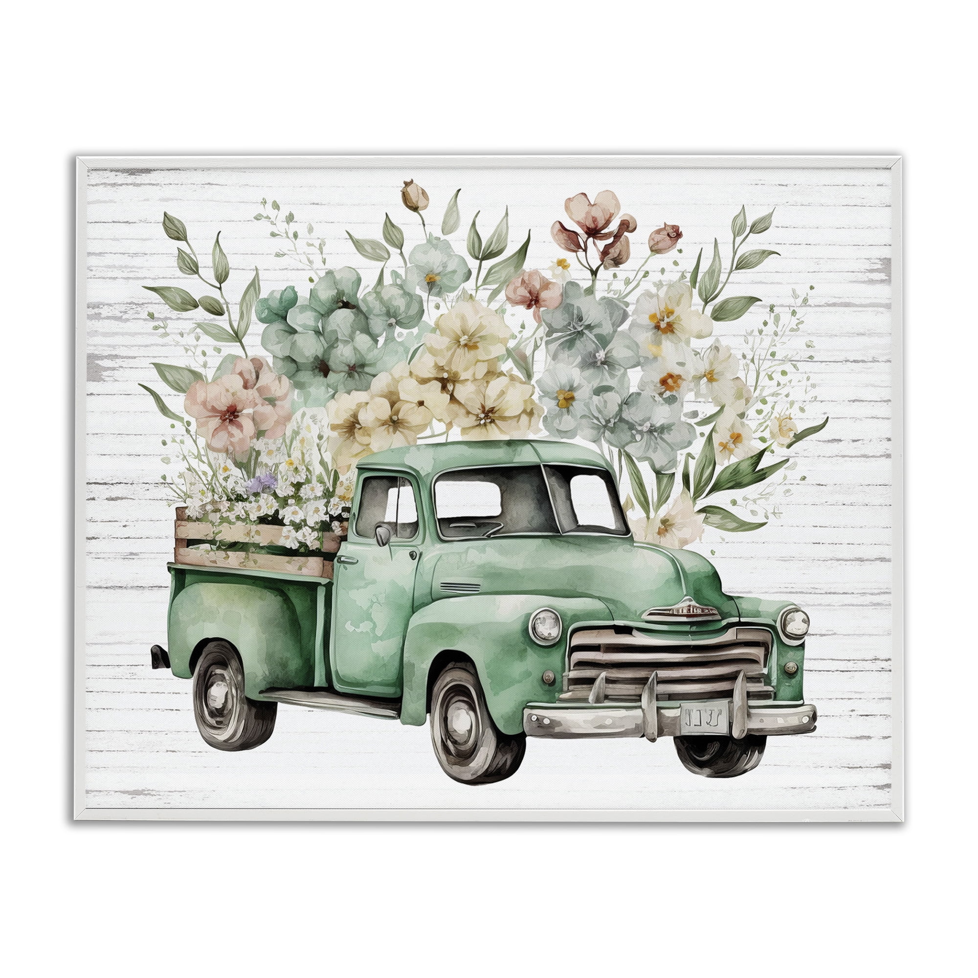 Stupell Industries Floral Filled Truck Transportation Painting White Framed Art Print Wall Art, 30 x 24