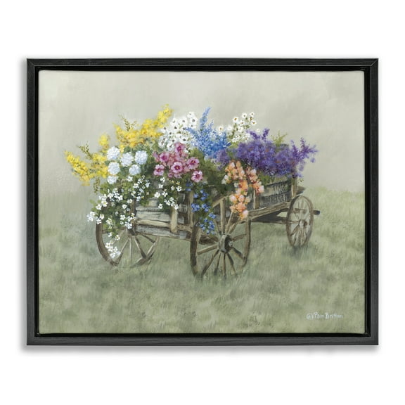 Stupell Industries Floral Filled Wagon Botanical & Floral Painting Black Floater Framed Canvas Art Print Wall Art, 21 x 17