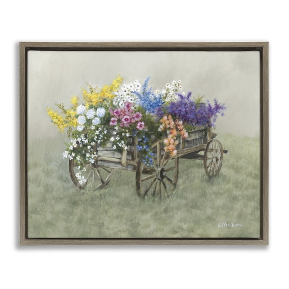 Stupell Industries Floral Filled Wagon Botanical & Floral Painting Brown Floater Framed Canvas Art Print Wall Art, 21 x 17