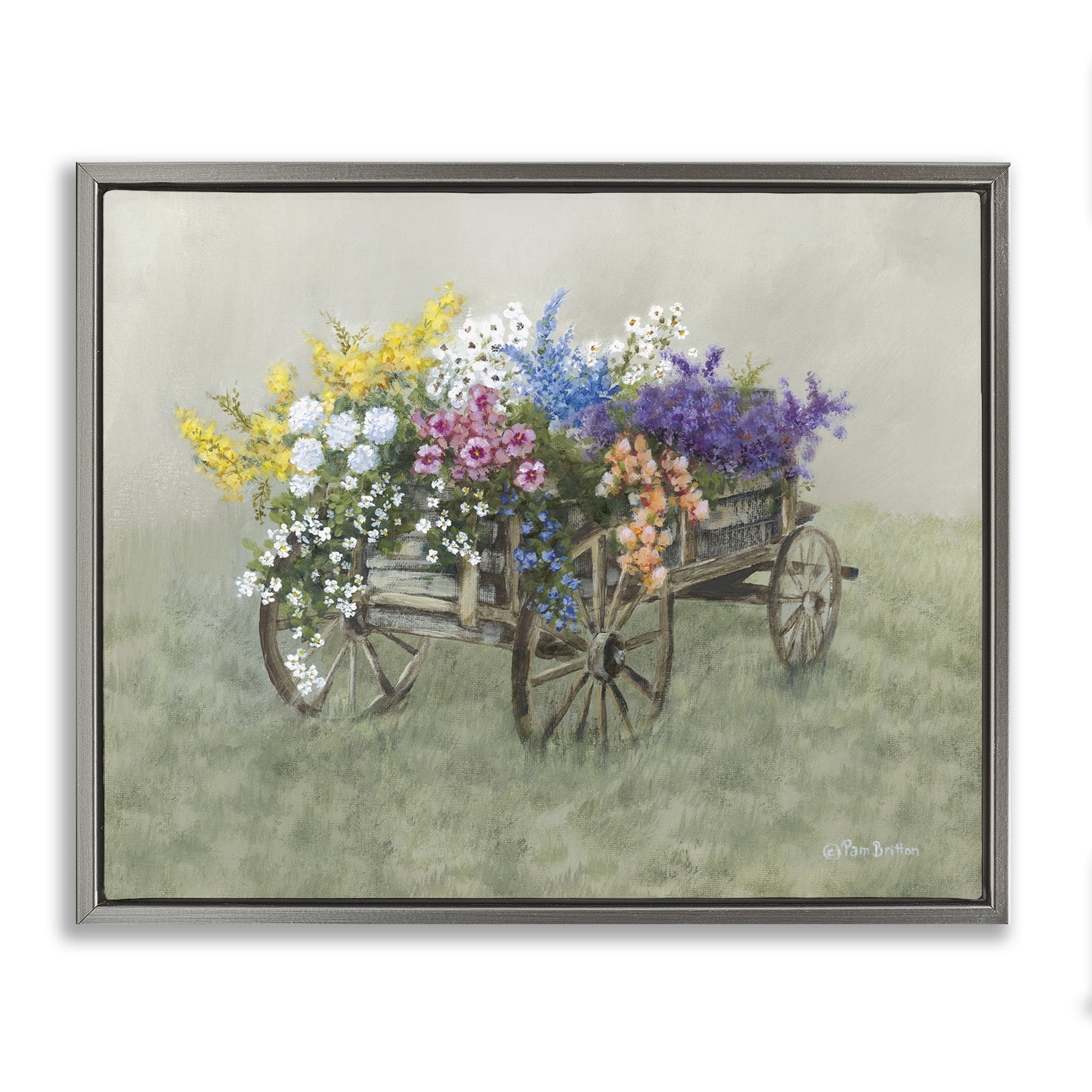 Stupell Industries Floral Filled Wagon Botanical & Floral Painting Gray Floater Framed Canvas Art Print Wall Art, 21 x 17