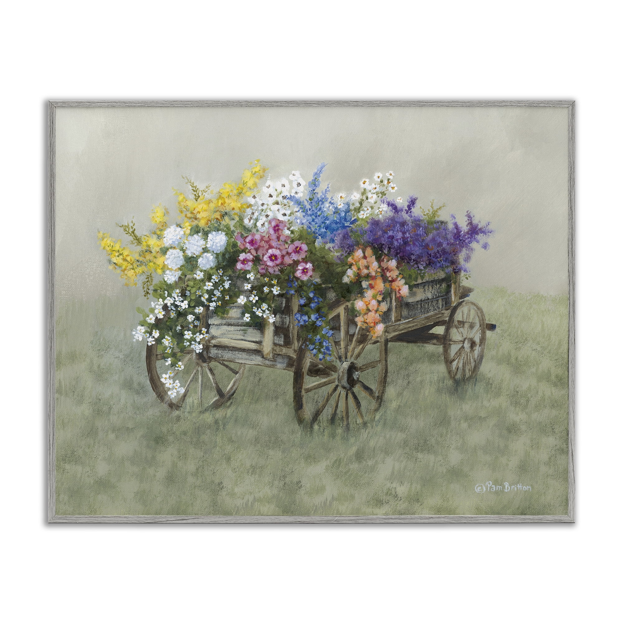 Stupell Industries Floral Filled Wagon Botanical & Floral Painting Gray Framed Art Print Wall Art, 20 x 16