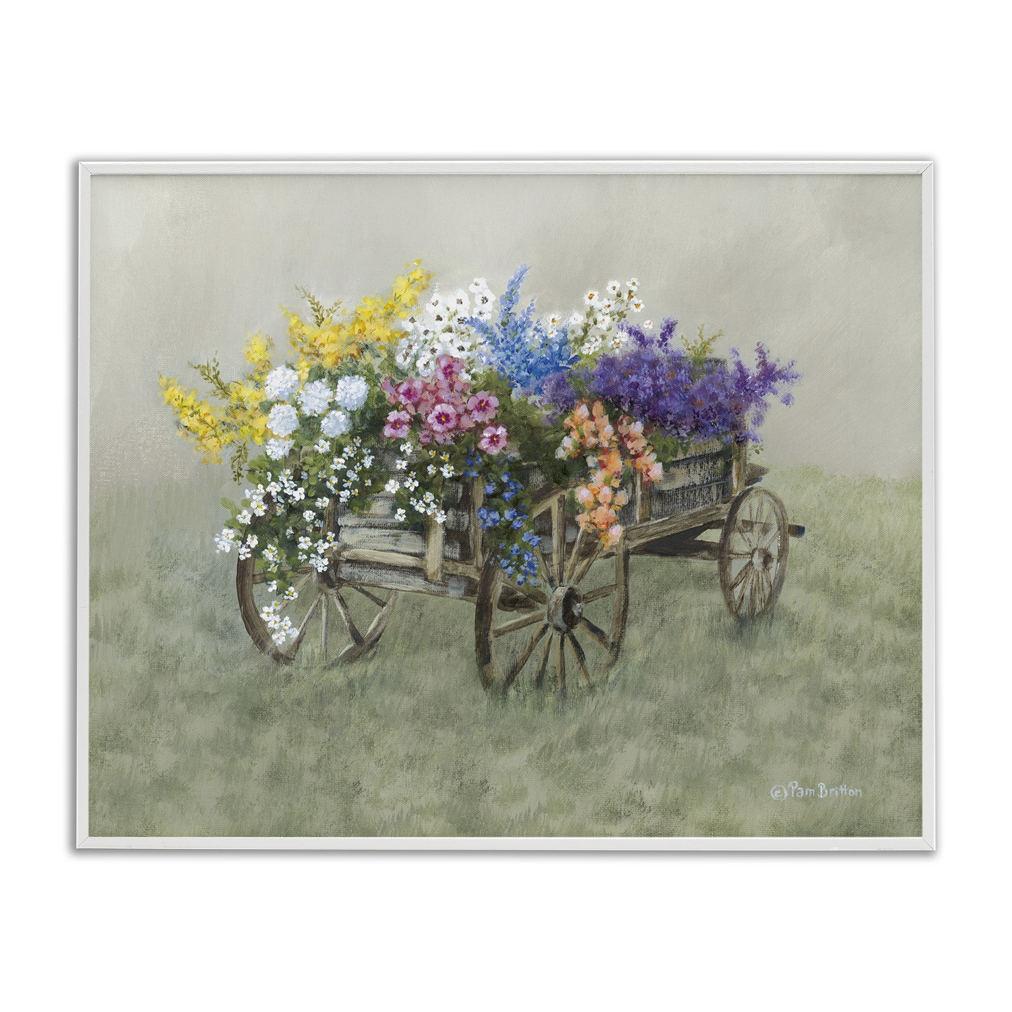 Stupell Industries Floral Filled Wagon Botanical & Floral Painting White Framed Art Print Wall Art, 14 x 11