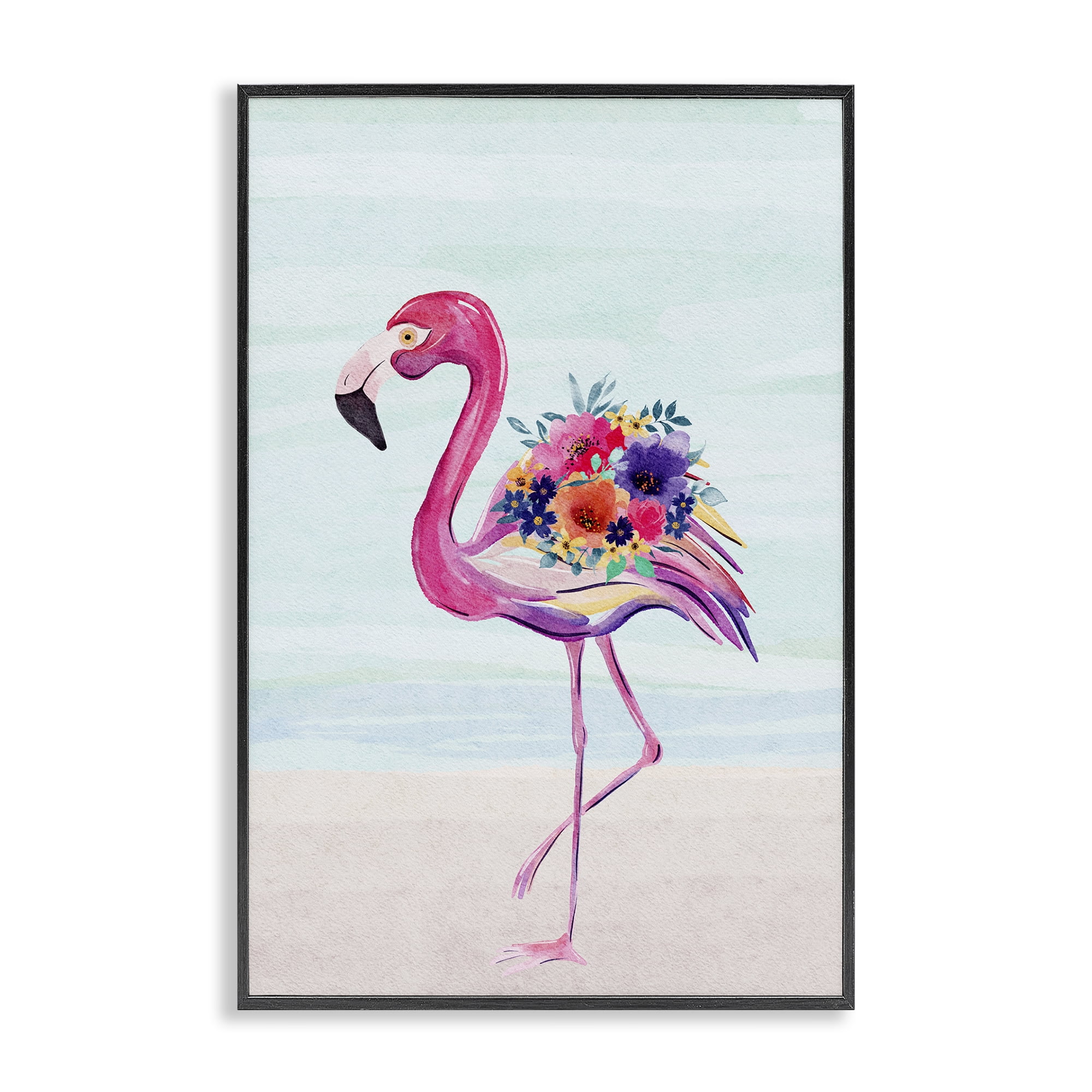 Stupell Industries Floral Flamingo Beach Plants & Flowers Painting Black Framed Art Print Wall Art, 12 x 18