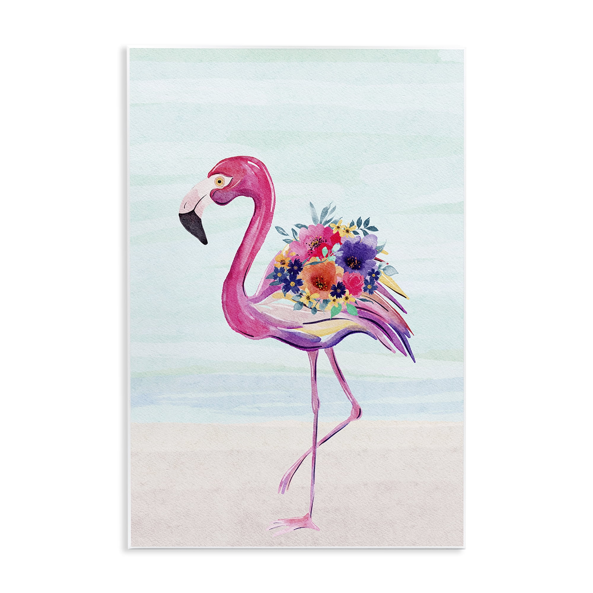 Stupell Industries Floral Flamingo Beach Plants & Flowers Painting Unframed Art Print Wall Art, 13 x 19