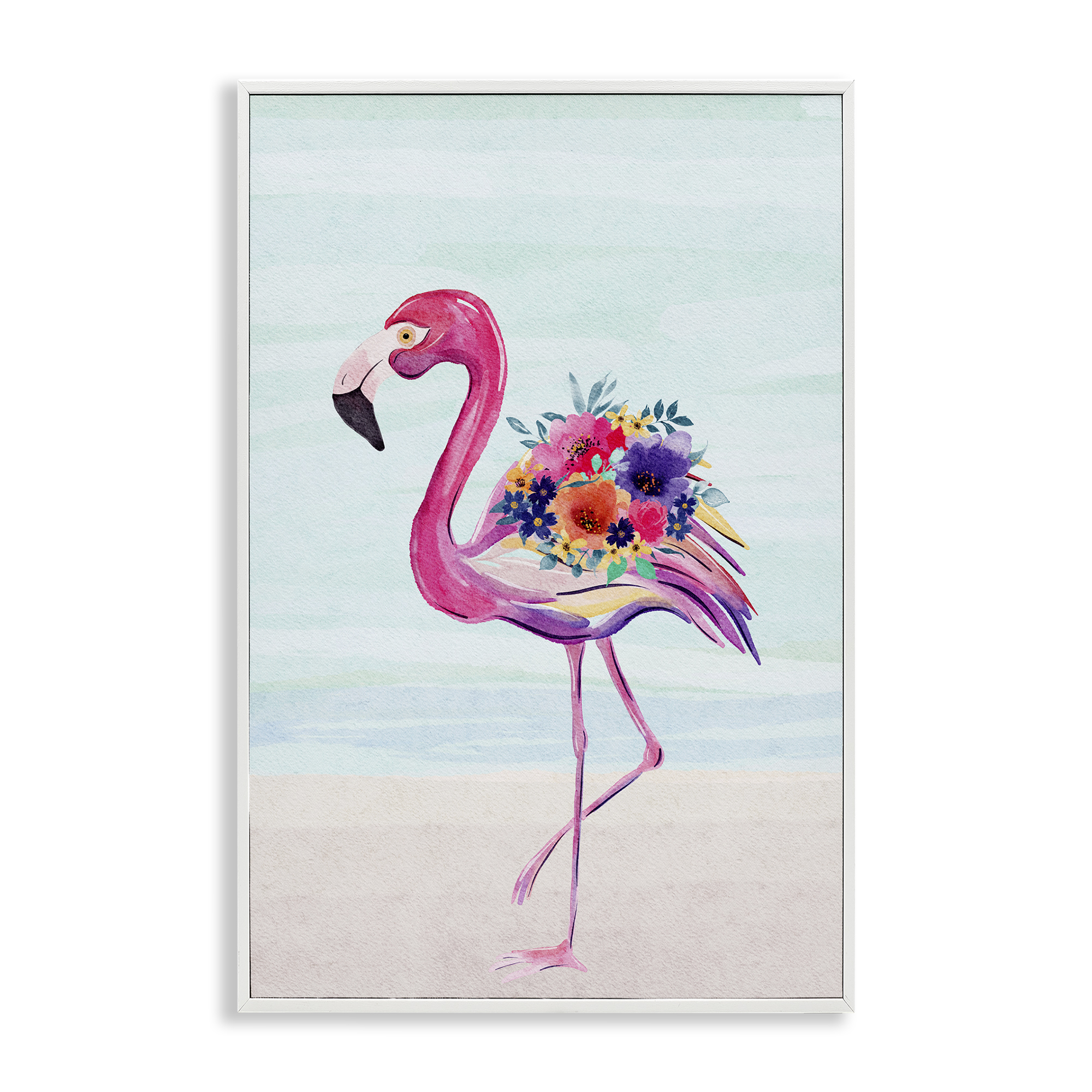 Stupell Industries Floral Flamingo Beach Plants & Flowers Painting White Framed Art Print Wall Art, 20 x 30