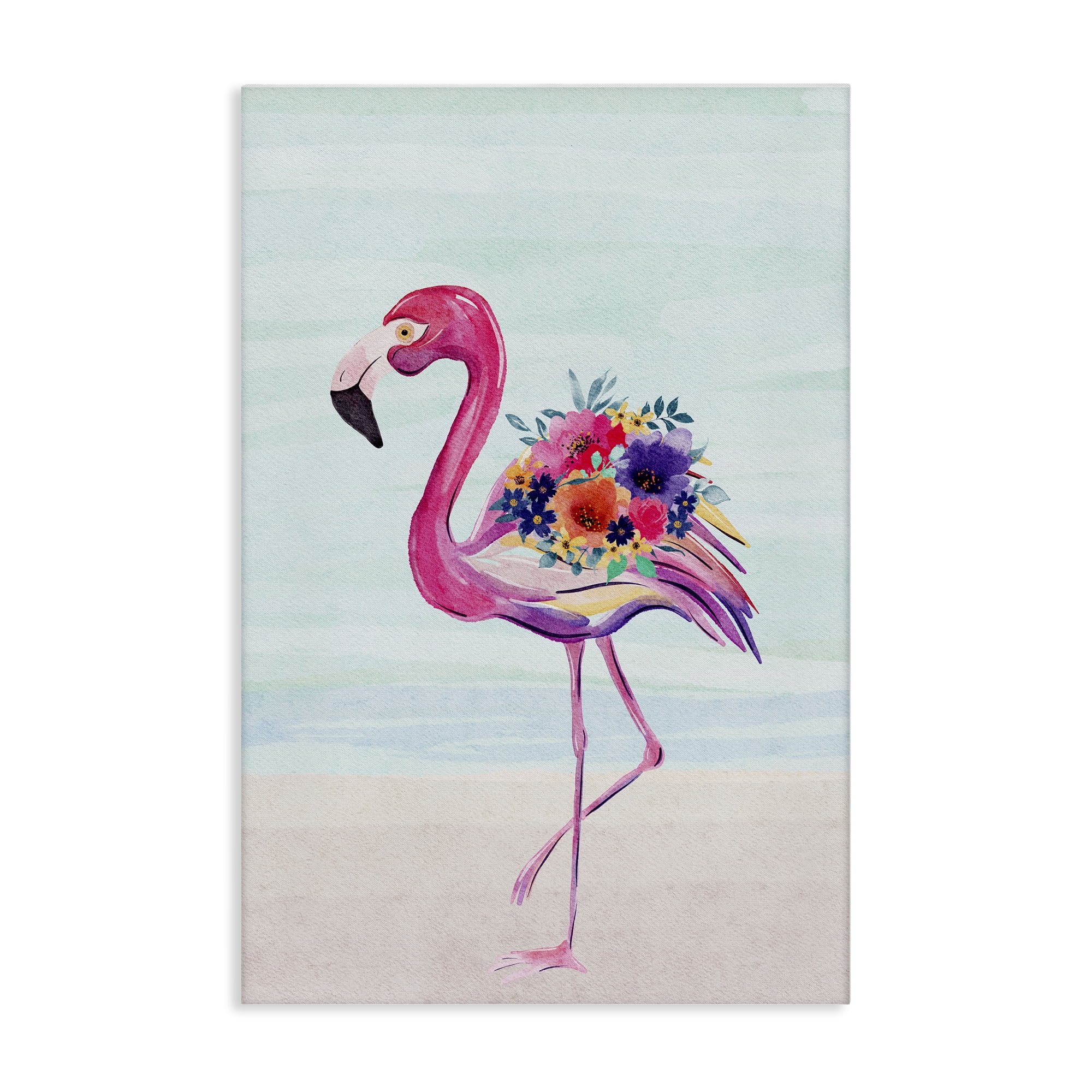 Stupell Industries Floral Flamingo Beach Plants & Flowers Painting Wrapped Canvas Art Print Wall Art, 30 x 45
