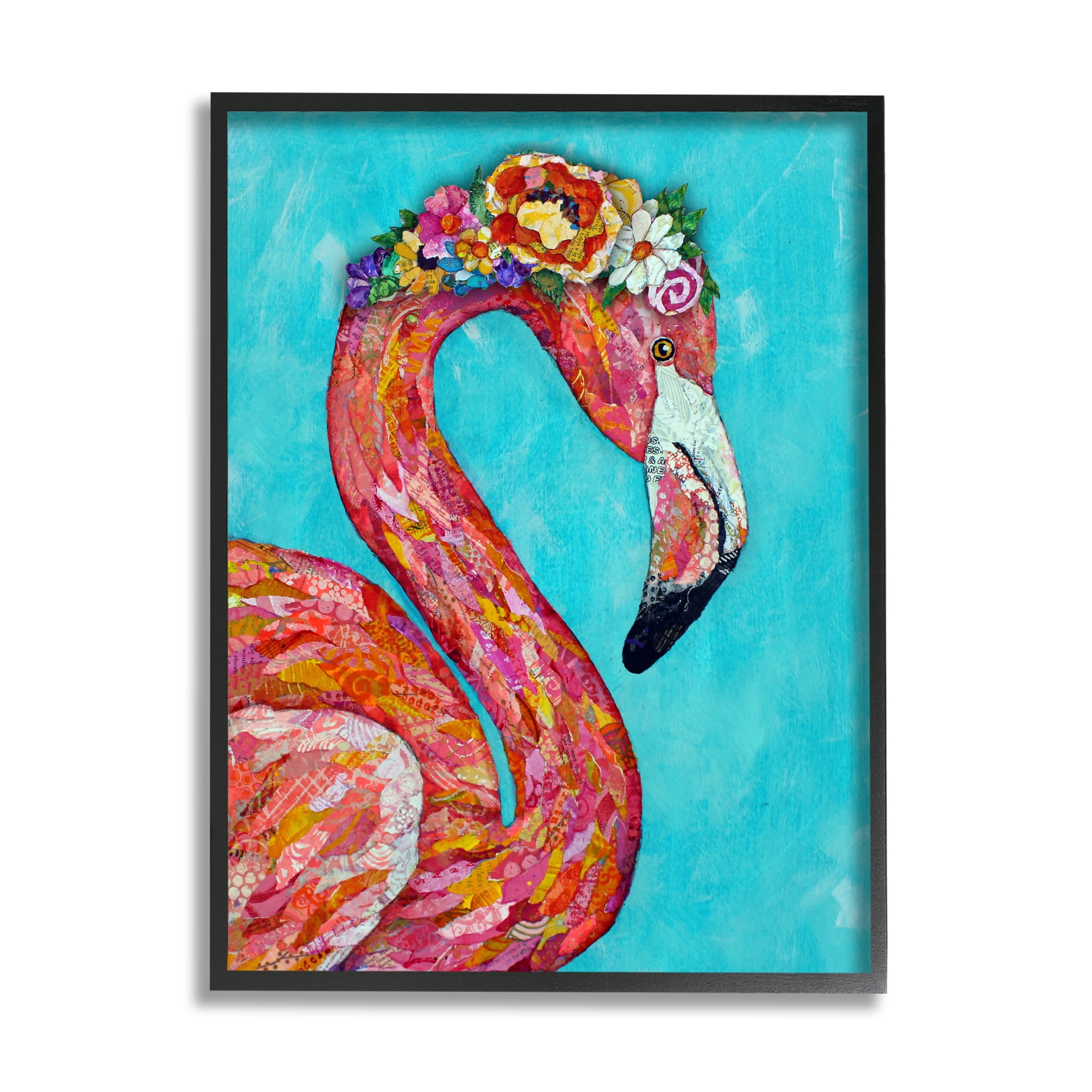 Stupell Industries Floral Flamingo Bird Bold Saturated Blossoms Collage Painting Black Framed Art Print Wall Art, Design by Lisa Morales