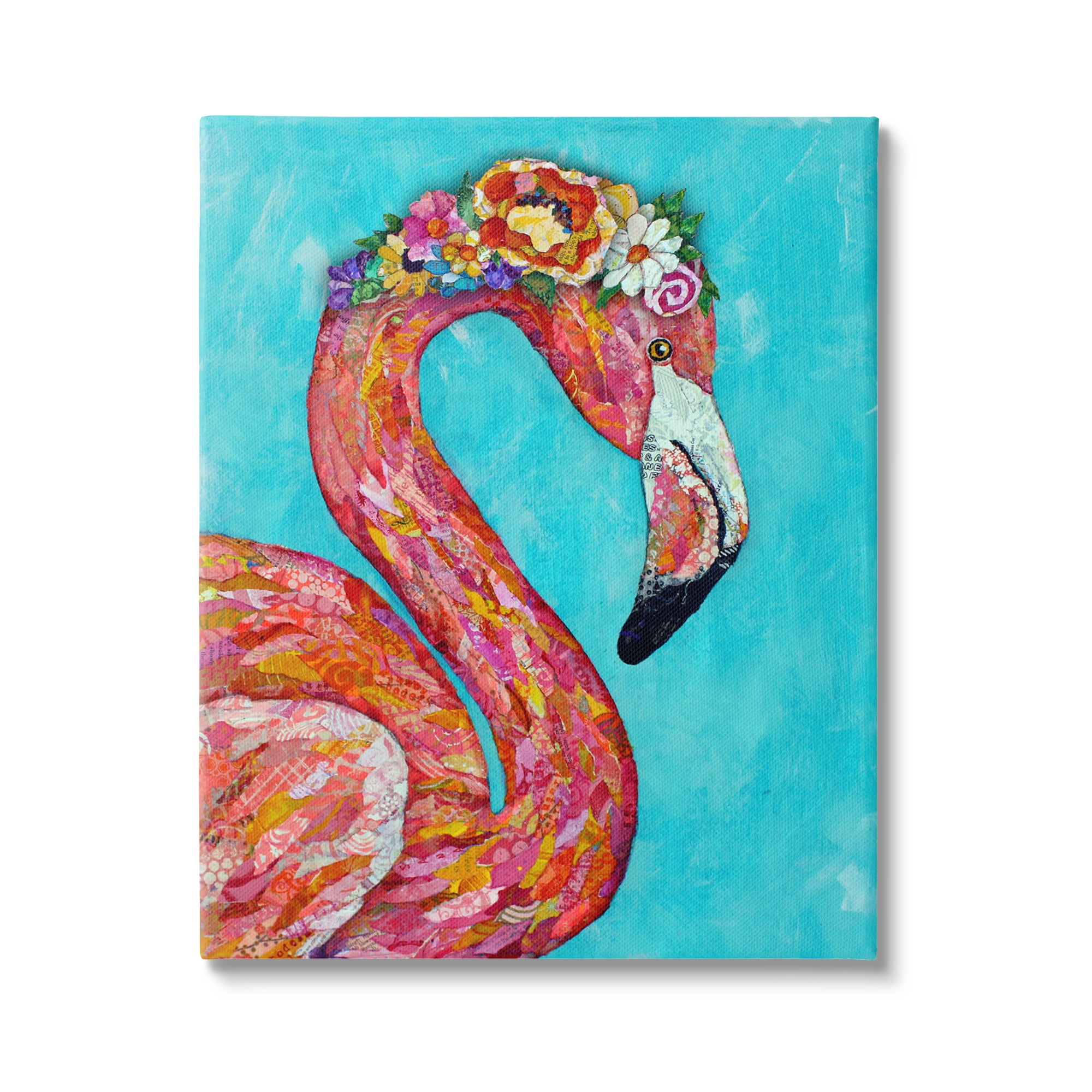 Stupell Industries Floral Flamingo Bird Bold Saturated Blossoms Collage Painting Gallery Wrapped Canvas Print Wall Art, Design by Lisa Morales