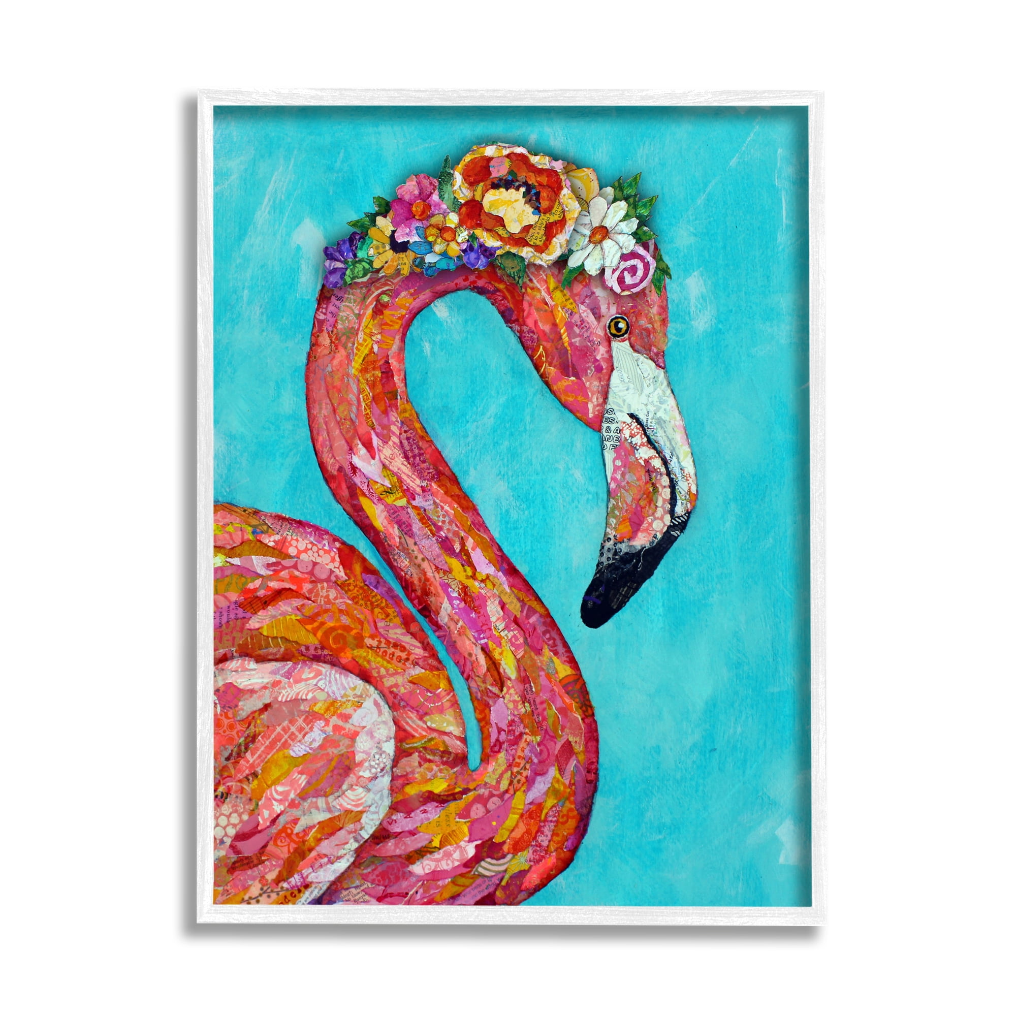 Stupell Industries Floral Flamingo Bird Bold Saturated Blossoms Collage Painting White Framed Art Print Wall Art, Design by Lisa Morales