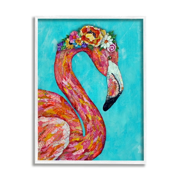 Stupell Industries Floral Flamingo Bird Bold Saturated Blossoms Collage Painting White Framed Art Print Wall Art, Design by Lisa Morales