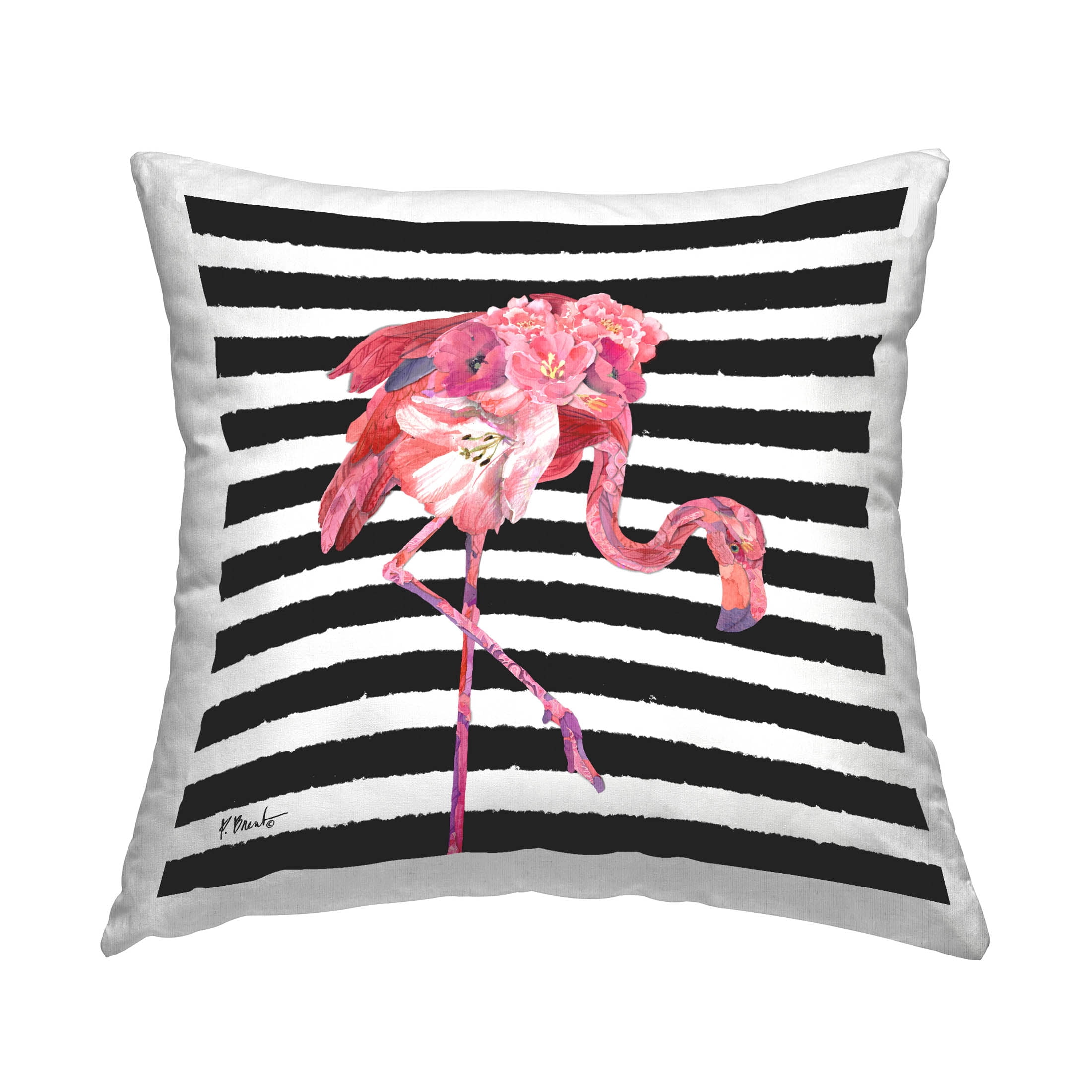 Stupell Industries Floral Flamingo Bold Stripes Printed Throw Pillow Design by Paul Brent
