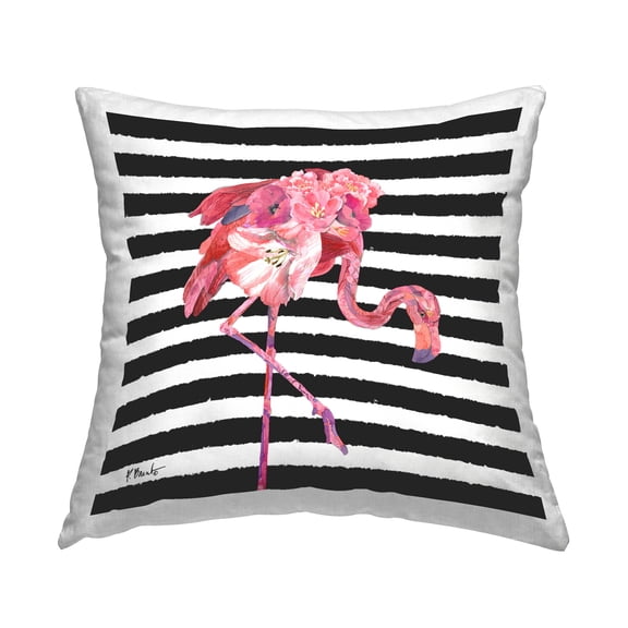 Stupell Industries Floral Flamingo Bold Stripes Printed Throw Pillow Design by Paul Brent