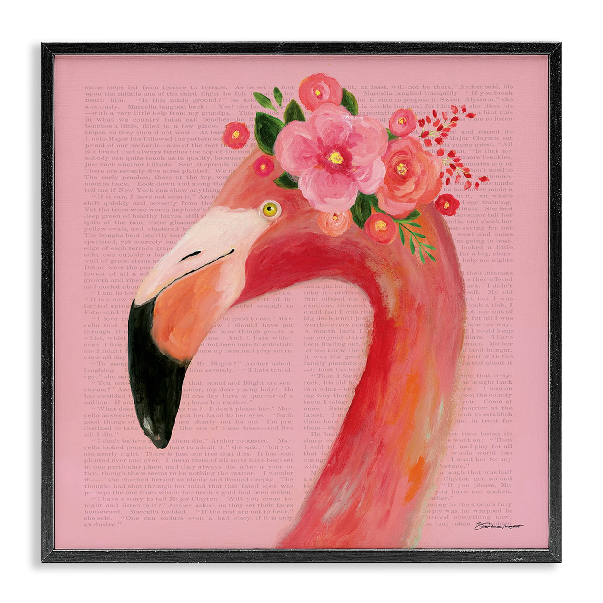 Stupell Industries Floral Flamingo Pink Portrait Animals & Insects Painting Black Framed Art Print Wall Art, 24 x 24