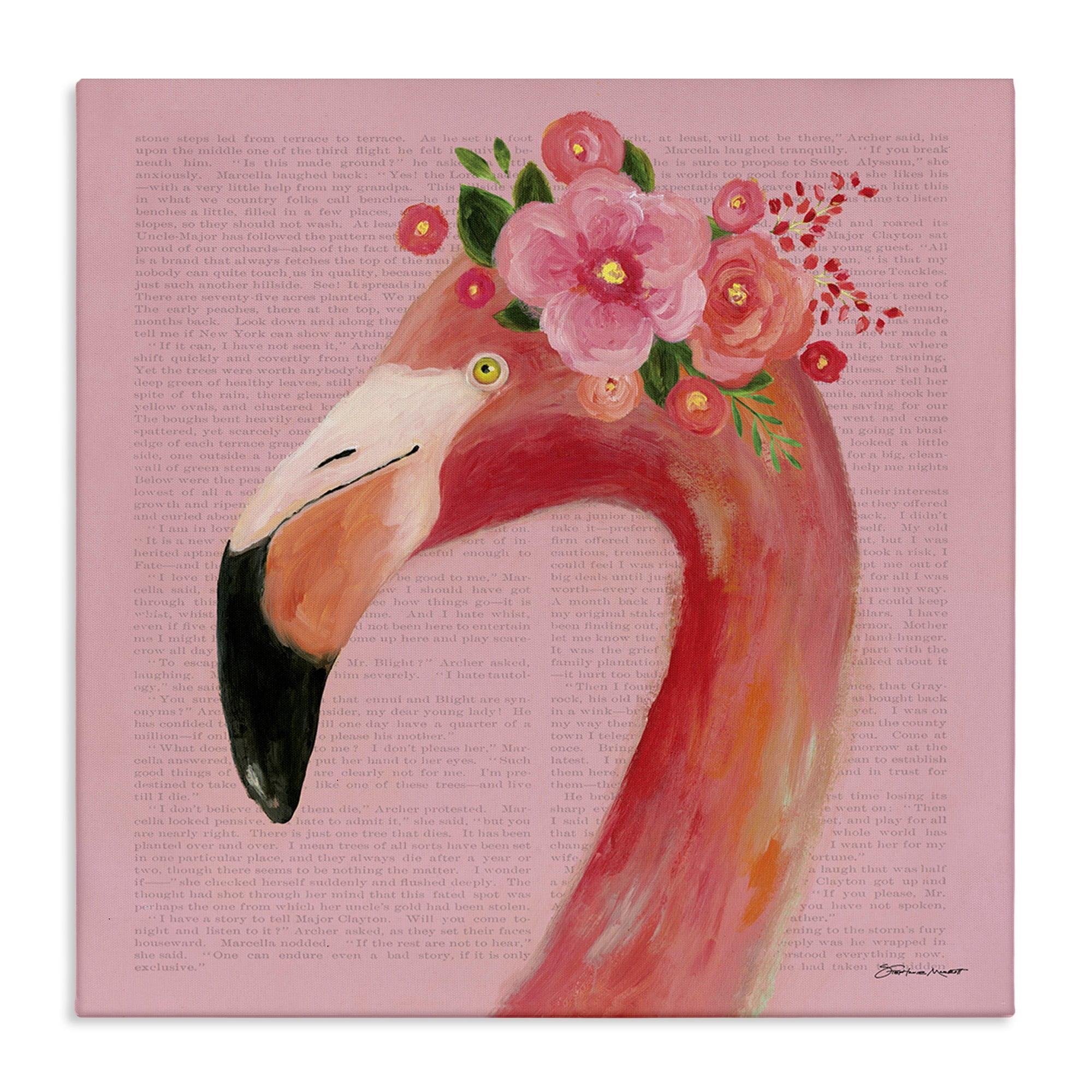 Stupell Industries Floral Flamingo Pink Portrait Animals & Insects Painting Gallery Wrapped Canvas Art Print Wall Art, 36 x 36