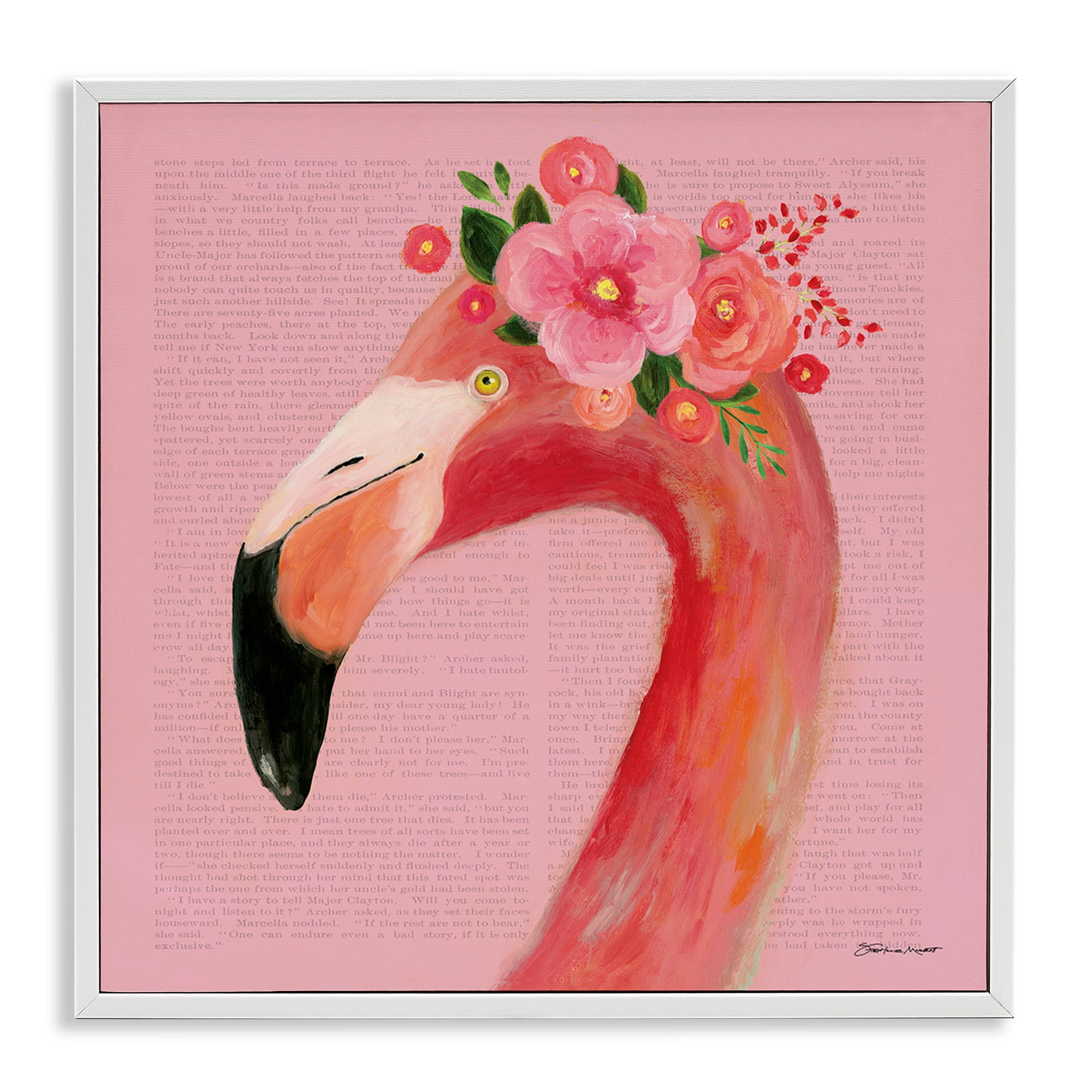 Stupell Industries Floral Flamingo Pink Portrait Animals & Insects Painting White Framed Art Print Wall Art, 24 x 24