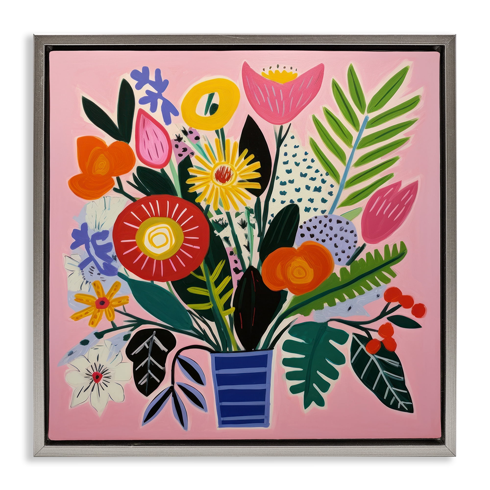 Stupell Industries Floral Flourish Summer Bouquet Gray Framed Floater Canvas Wall Art, design by Lazar Studio
