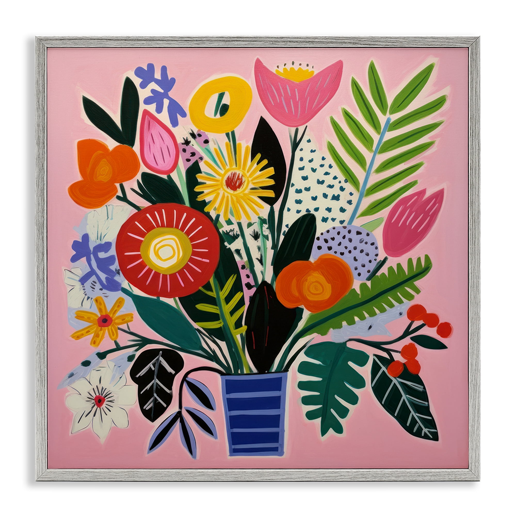 Stupell Industries Floral Flourish Summer Bouquet Gray Framed Giclee Art, design by Lazar Studio