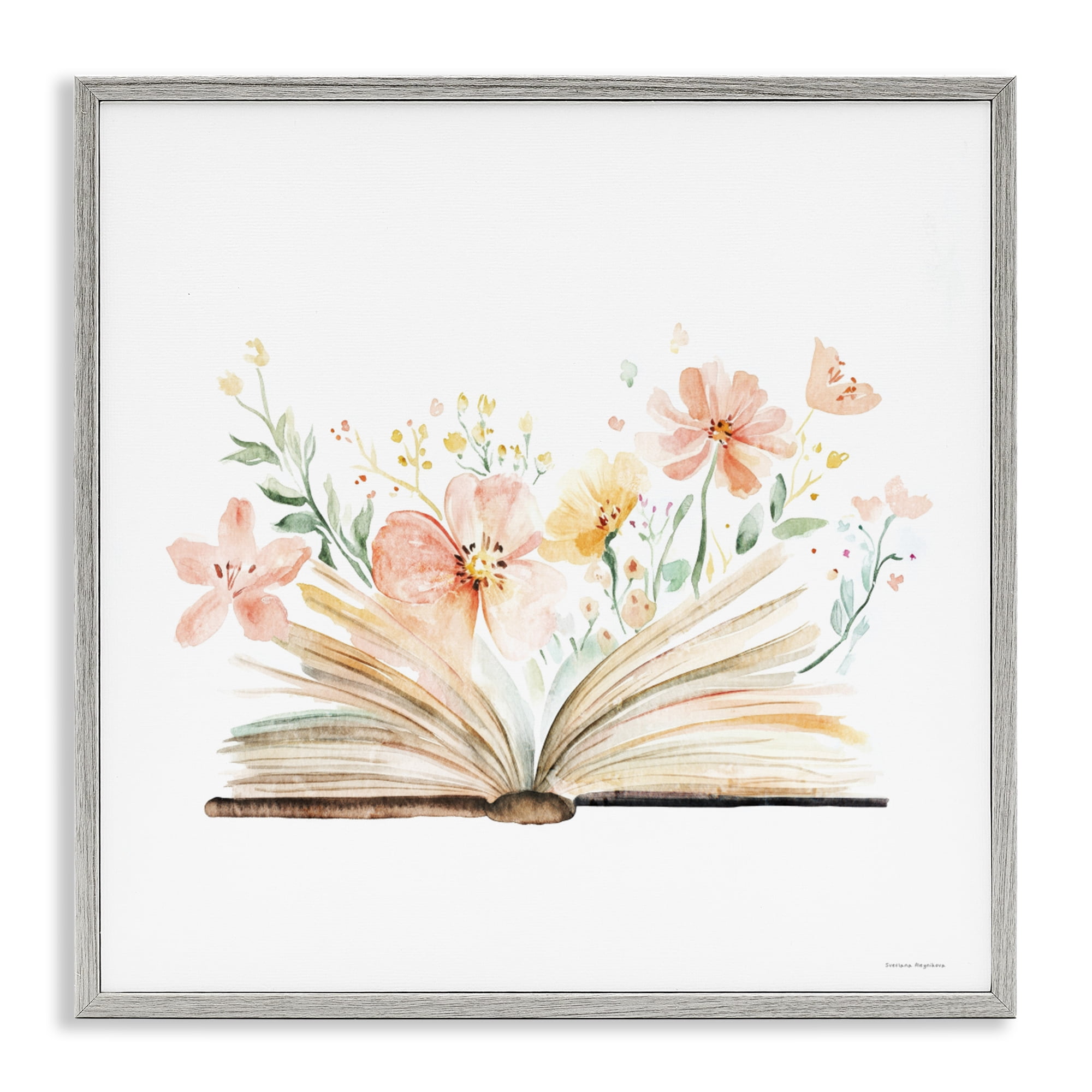 Stupell Industries Floral Flourishing Words Gray Framed Giclee Art, design by Svetlana Aleynikova