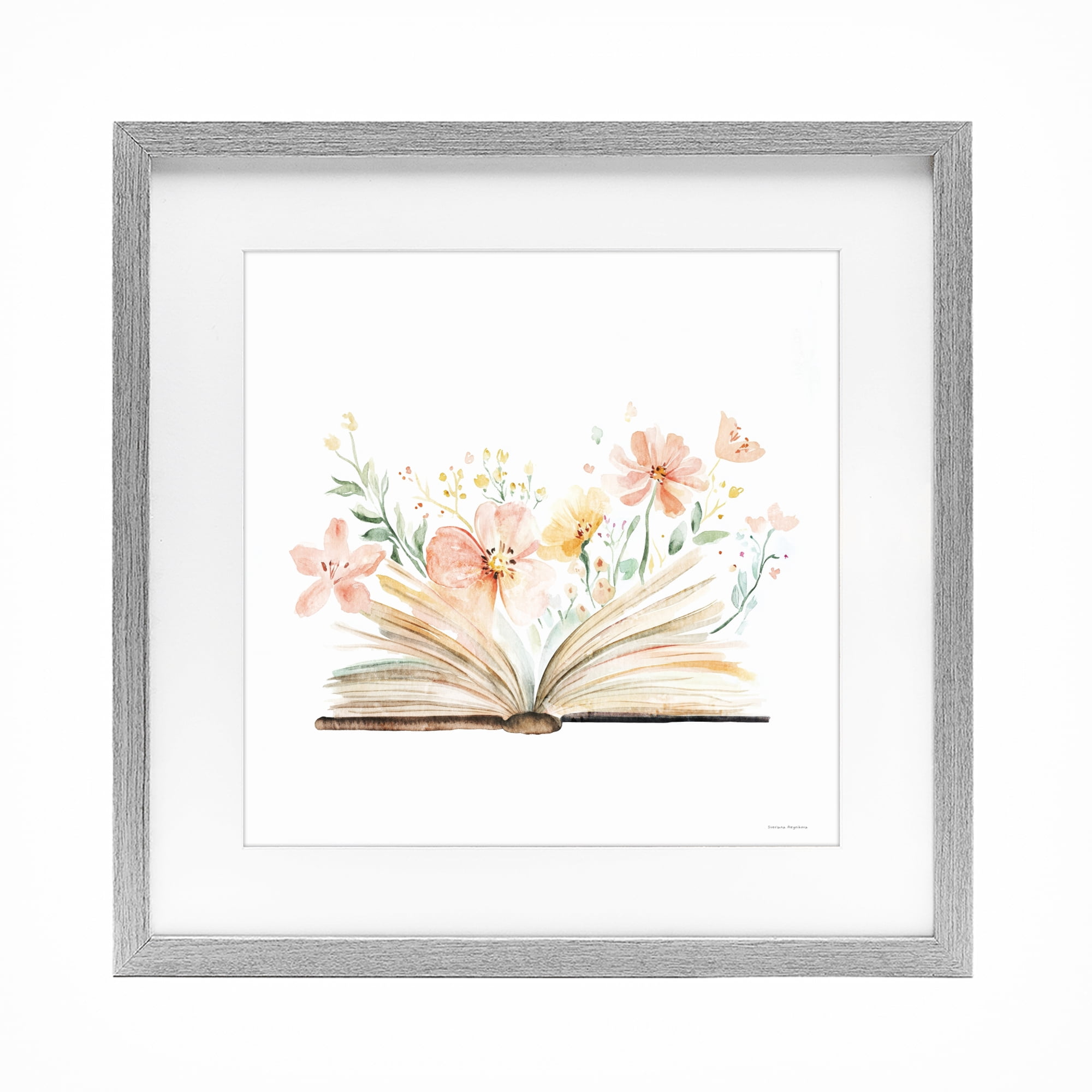 Stupell Industries Floral Flourishing Words Gray Framed Print Under Glass, design by Svetlana Aleynikova