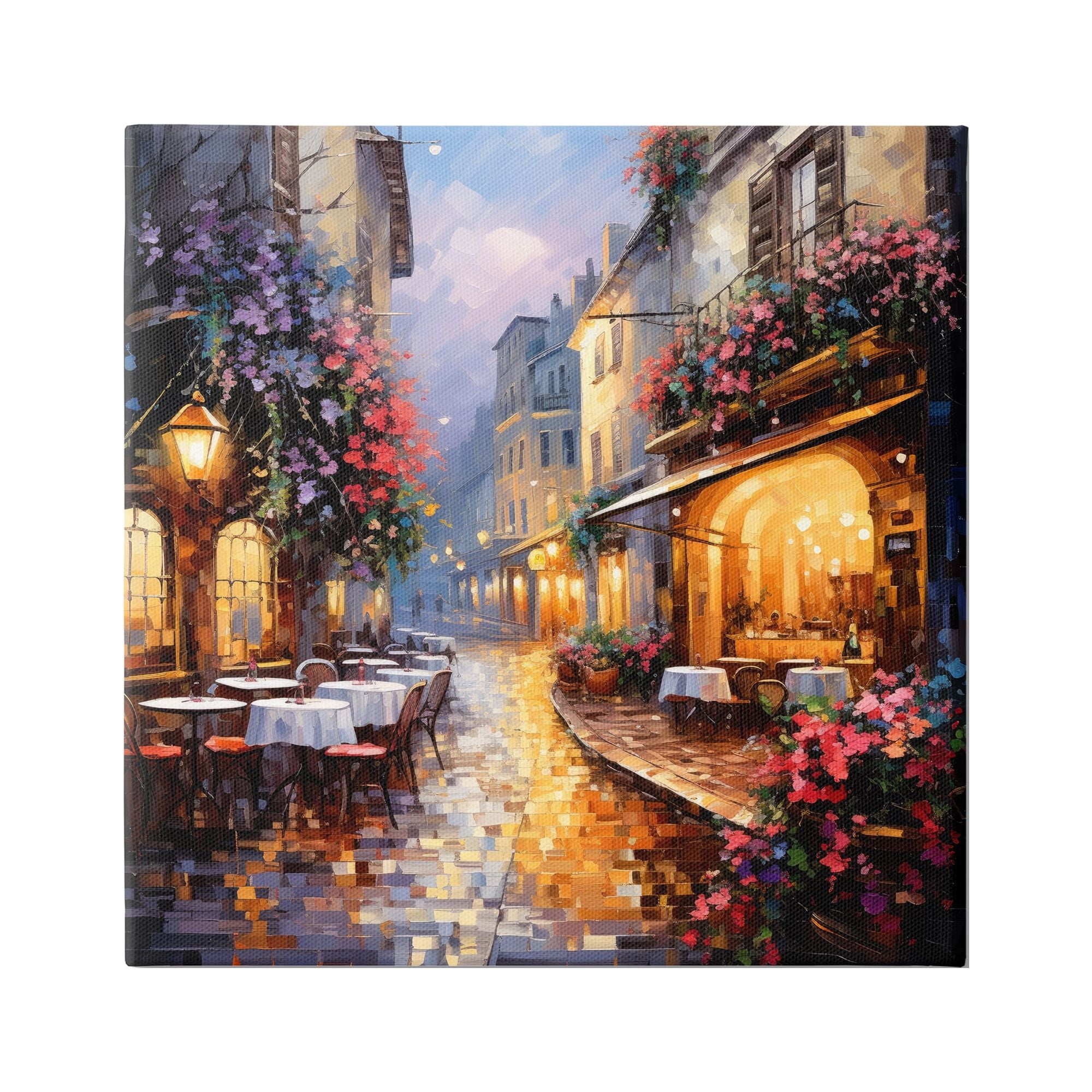 Floral French Bistro Scene Canvas Wall Art, 24" x 24"