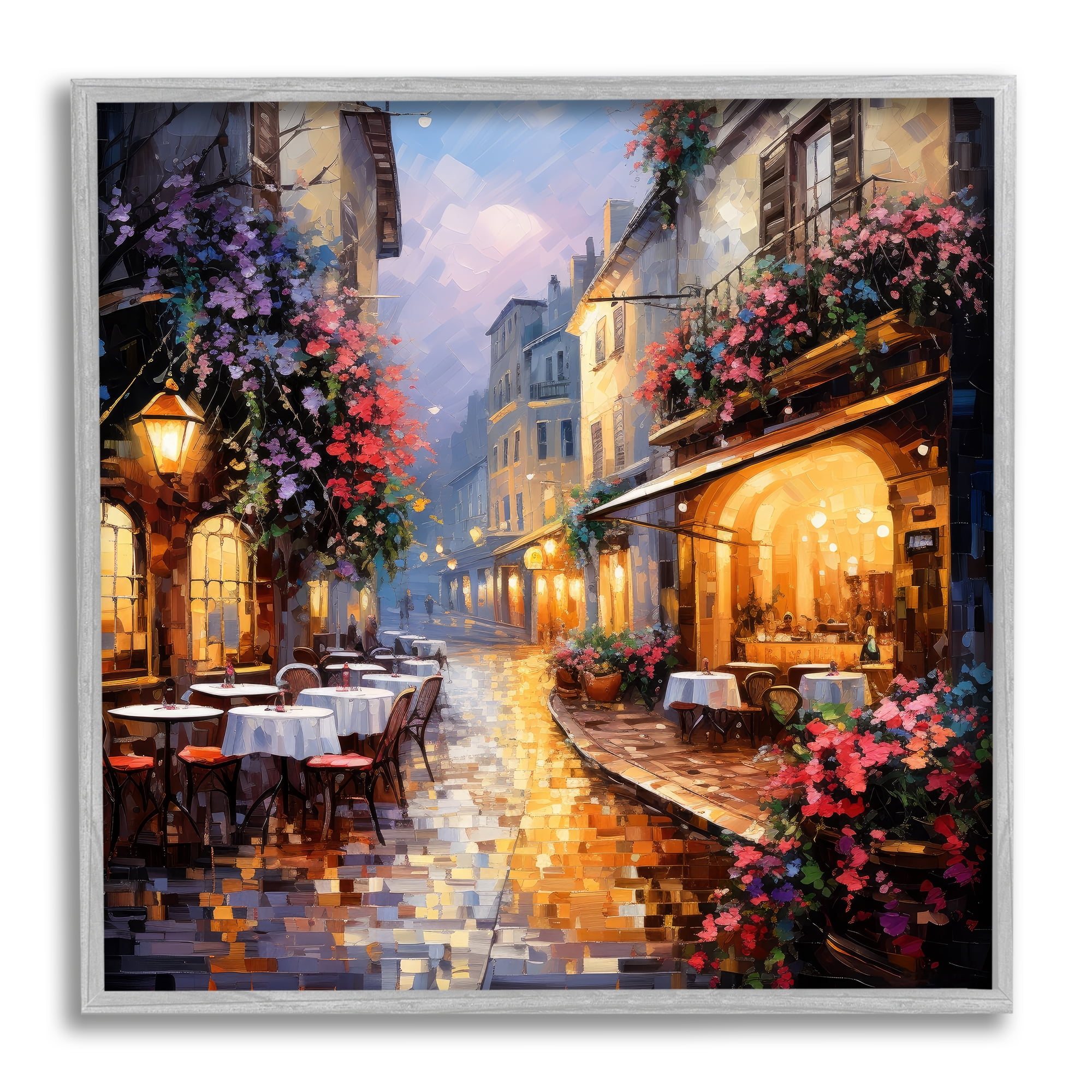 Stupell Industries Floral French Bistro Travel & Places Painting Gray Framed Art Print Wall Art, 12 x 12