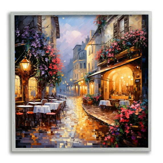 Stupell Industries Floral French Bistro Travel & Places Painting Gray Framed Art Print Wall Art, 17 x 17