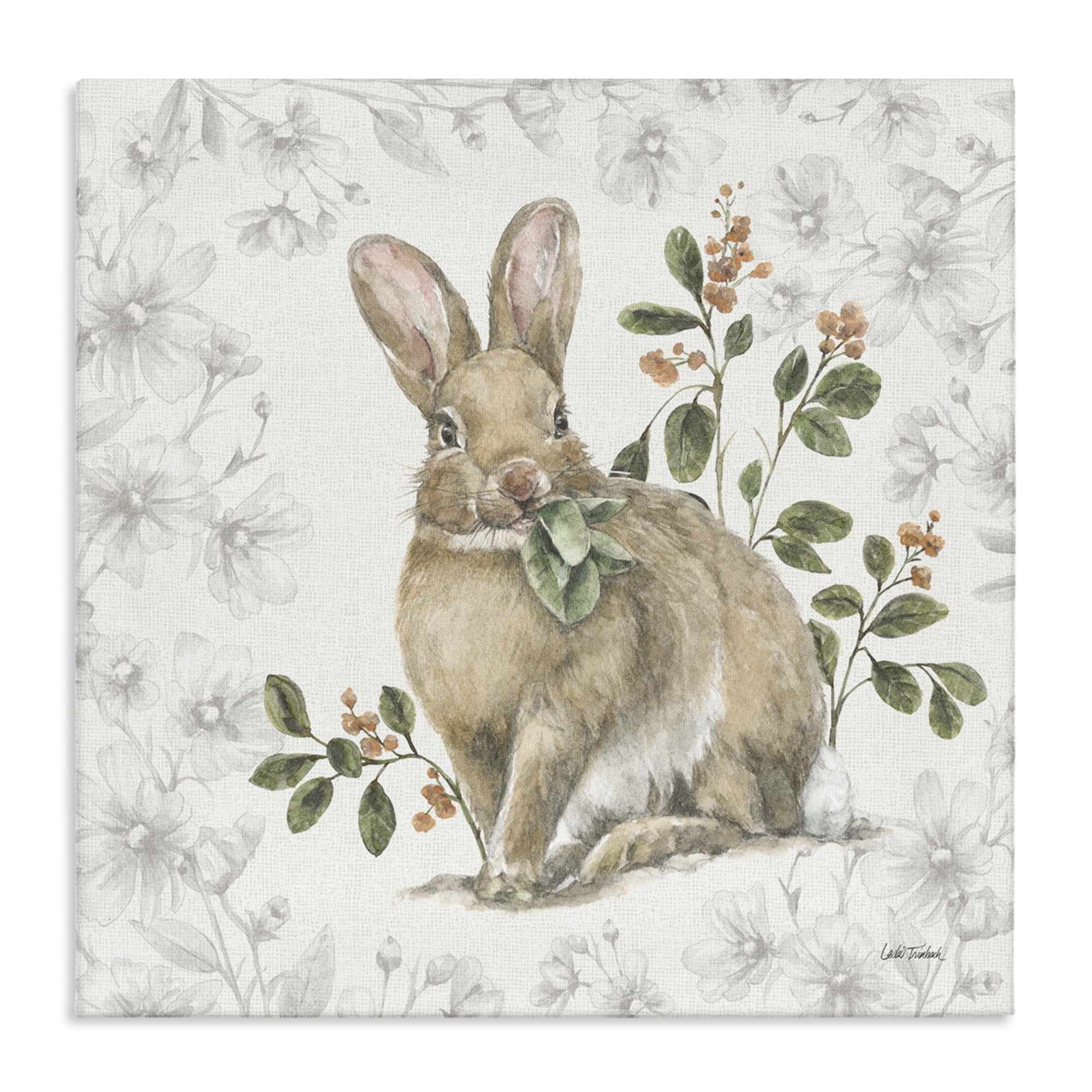 Stupell Industries Floral Garden Bunny Animals & Insects Painting Gallery Wrapped Canvas Art Print Wall Art, 17 x 17