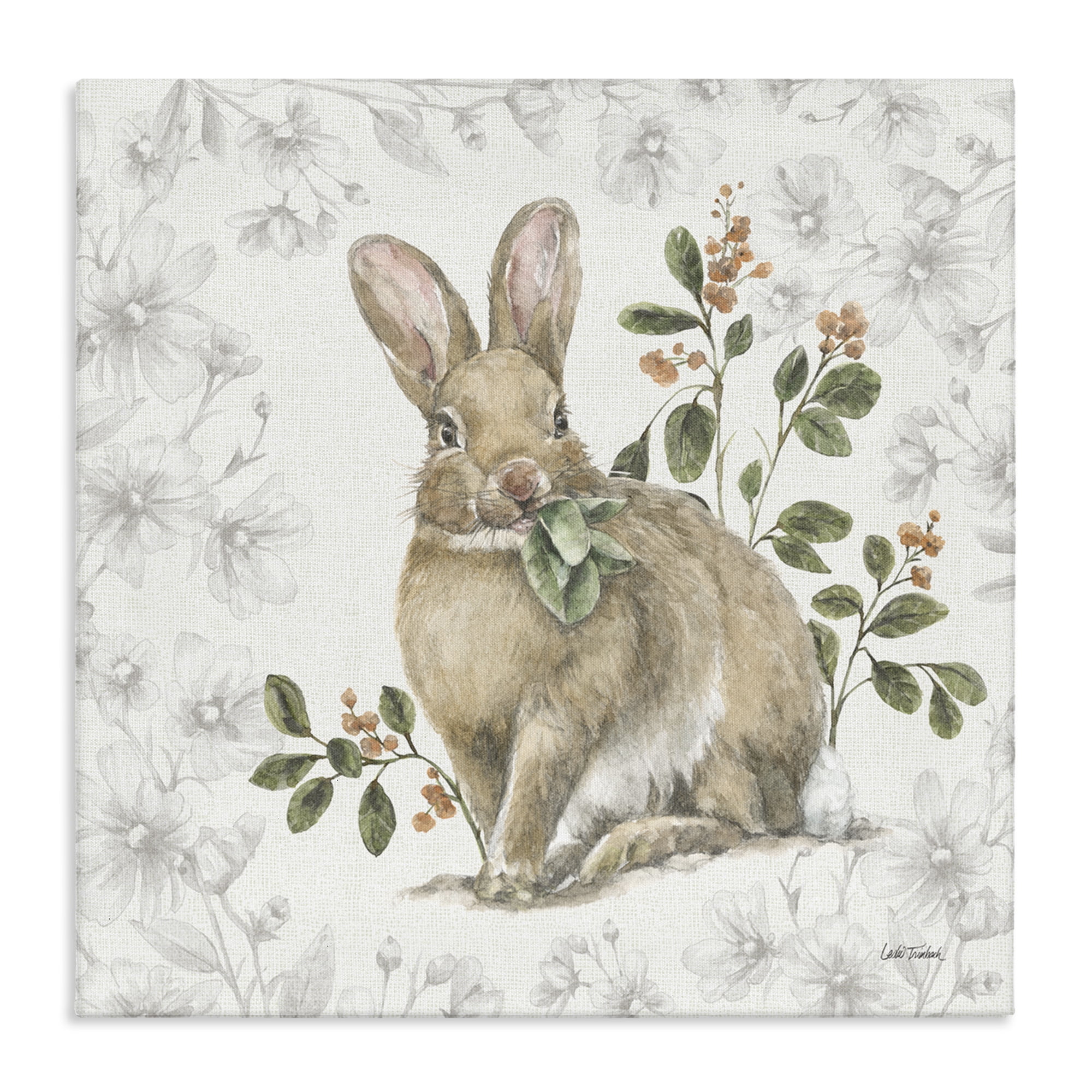 Stupell Industries Floral Garden Bunny Animals & Insects Painting Gallery Wrapped Canvas Art Print Wall Art, 30 x 30