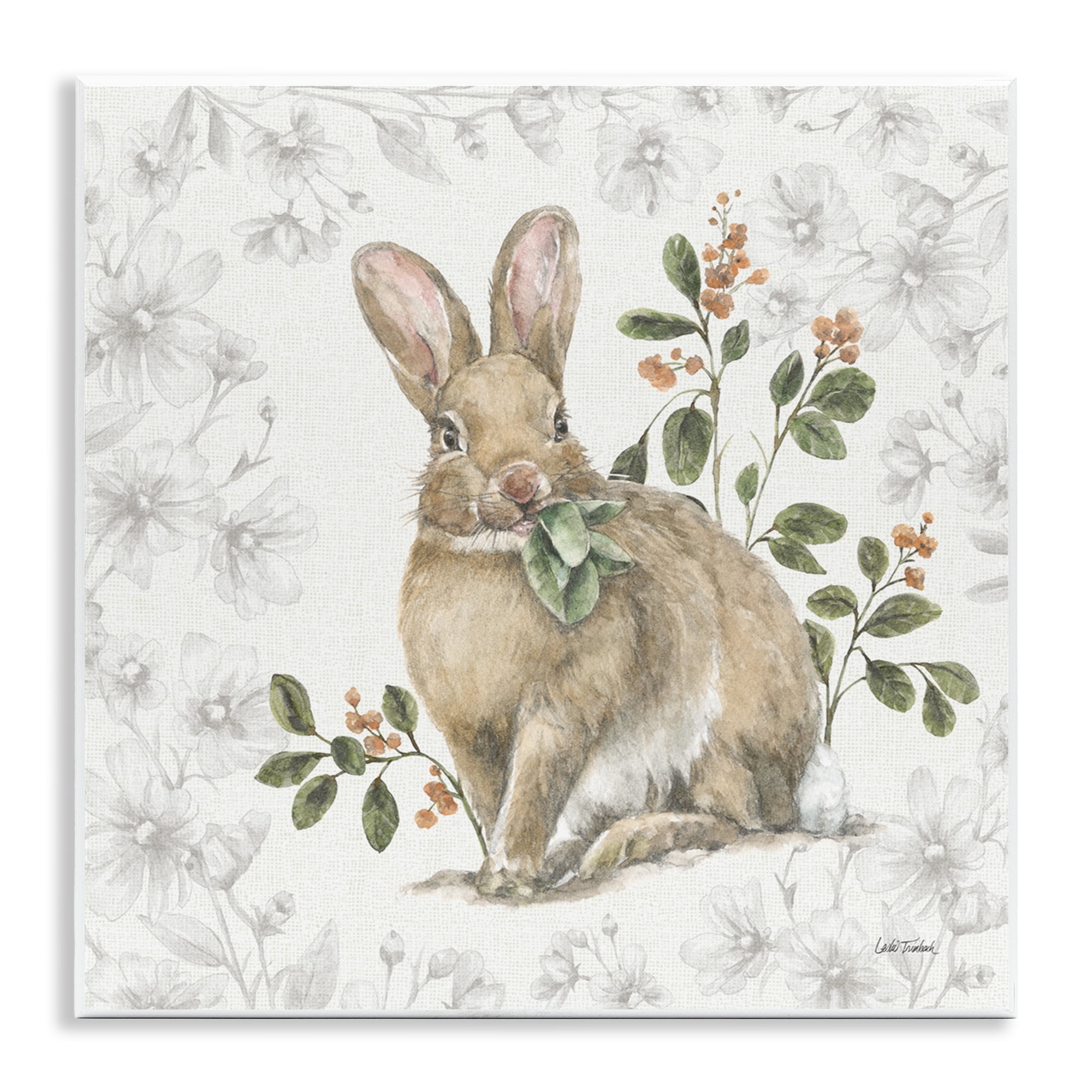 Stupell Industries Floral Garden Bunny Animals & Insects Painting Unframed Art Print Wall Art, 12 x 12