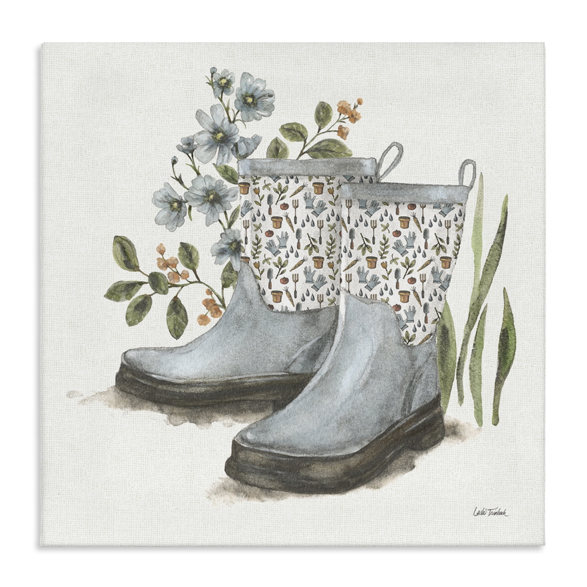 Stupell Industries Floral Gardening Boots Botanical & Floral Painting Gallery Wrapped Canvas Art Print Wall Art, 36 x 36