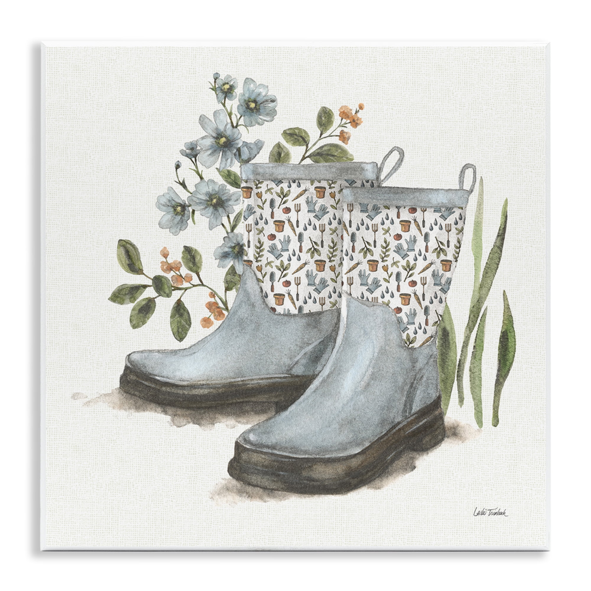 Stupell Industries Floral Gardening Boots Botanical & Floral Painting Unframed Art Print Wall Art, 12 x 12