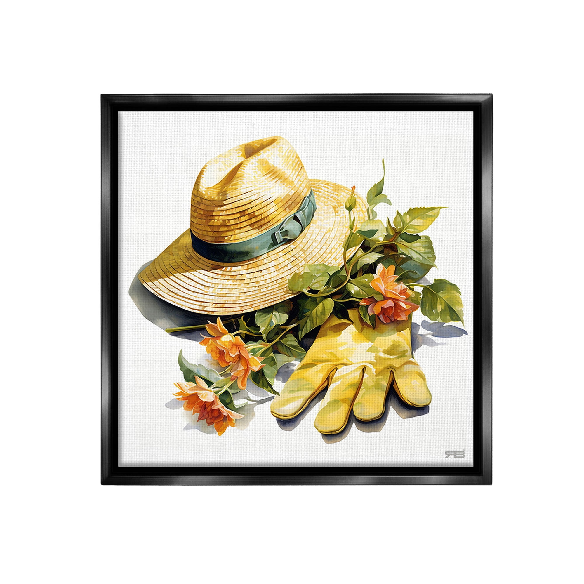 Stupell Industries Floral Gardening Gear Botanical & Floral Painting Black Floater Framed Canvas Art Print Wall Art, 18 x 18