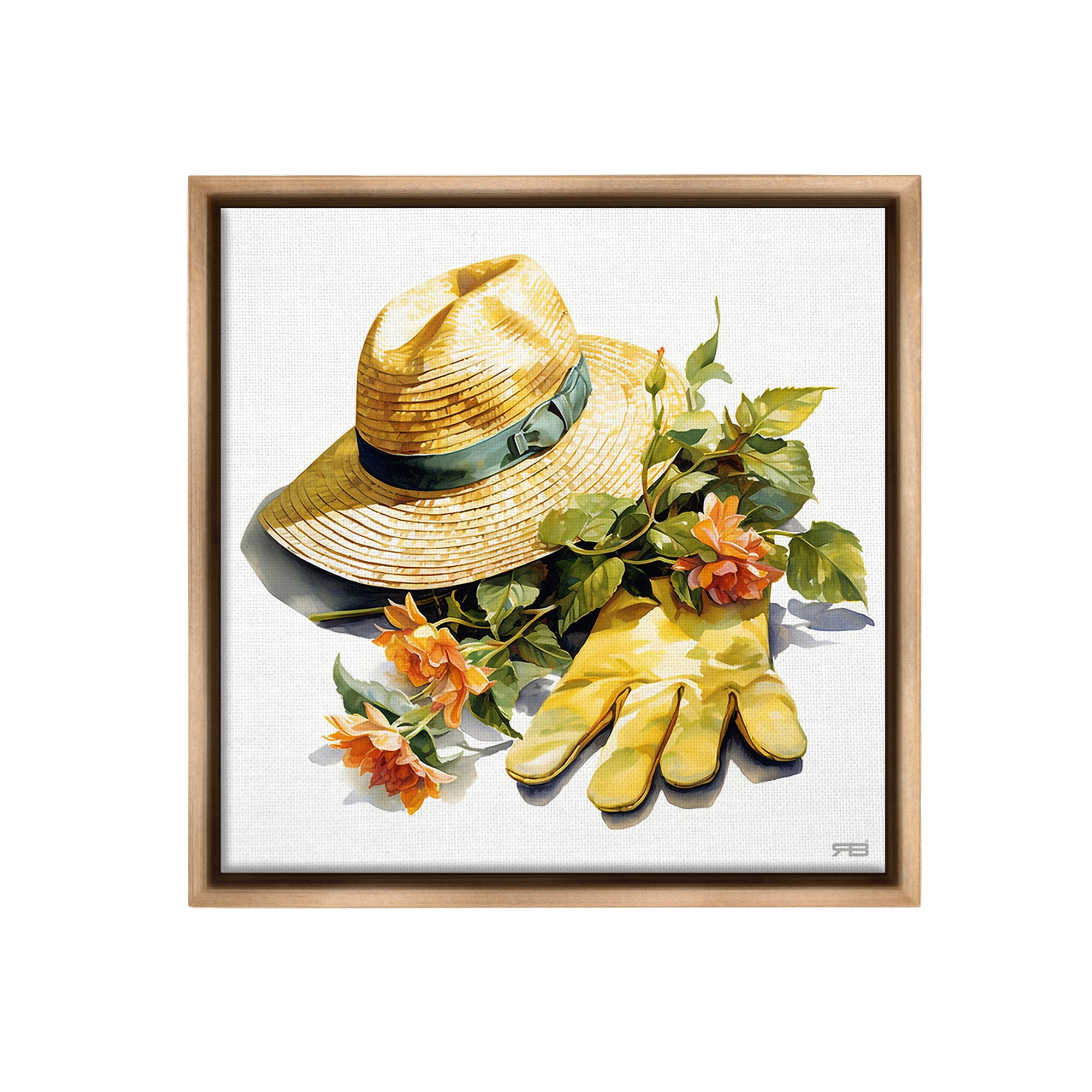 Stupell Industries Floral Gardening Gear Botanical & Floral Painting Brown Floater Framed Canvas Art Print Wall Art, 18 x 18