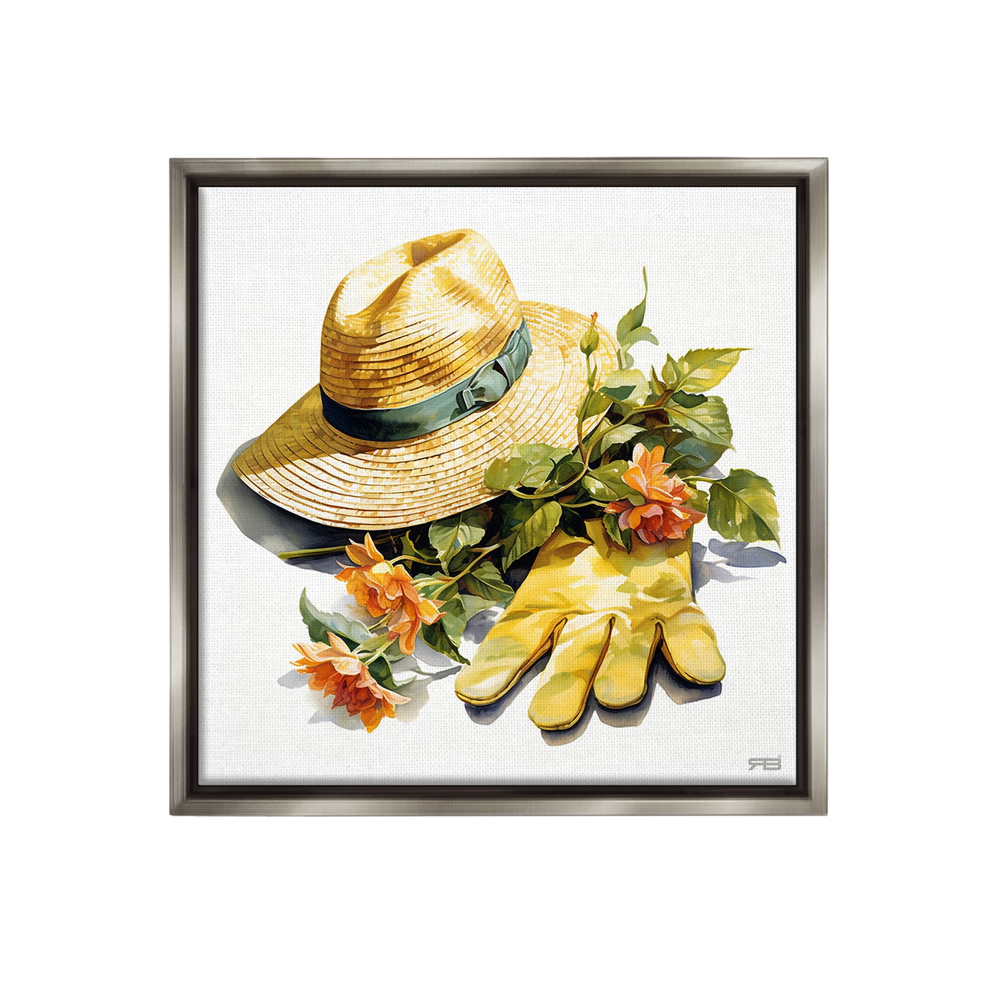 Stupell Industries Floral Gardening Gear Botanical & Floral Painting Gray Floater Framed Canvas Art Print Wall Art, 25 x 25